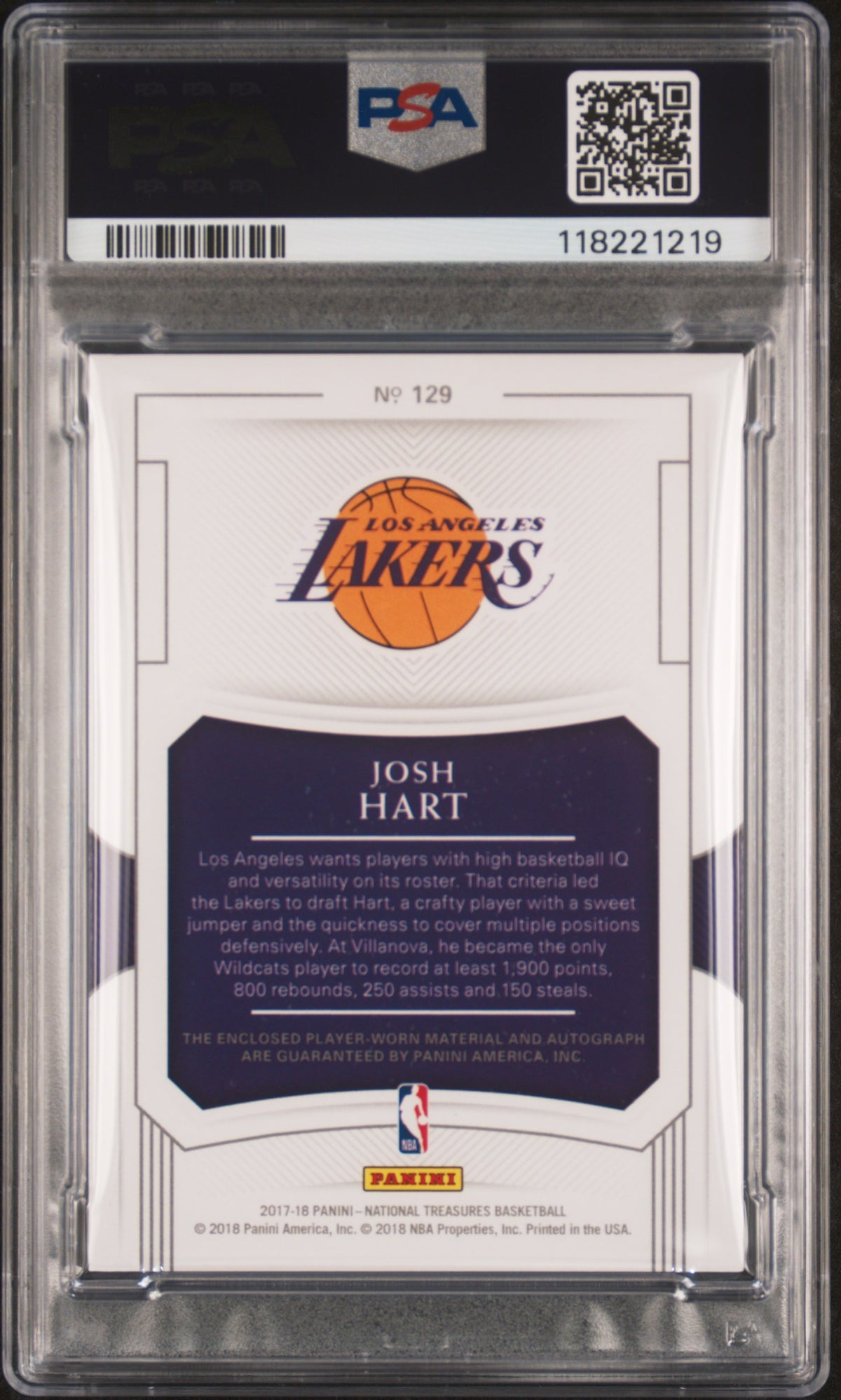 2017 National Treasures Rookie Patch Autograph Josh Hart #129 /99 PSA 8