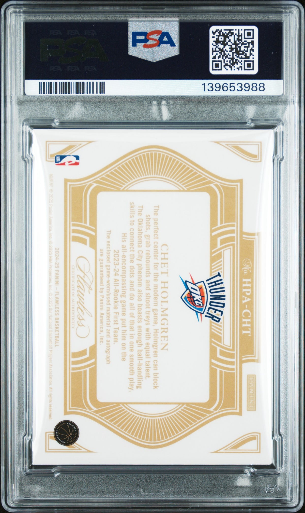 2024 Panini Flawless Horizontal Patch Auto Ruby Chet Holmgren #HPA-CHT /15 PSA 8