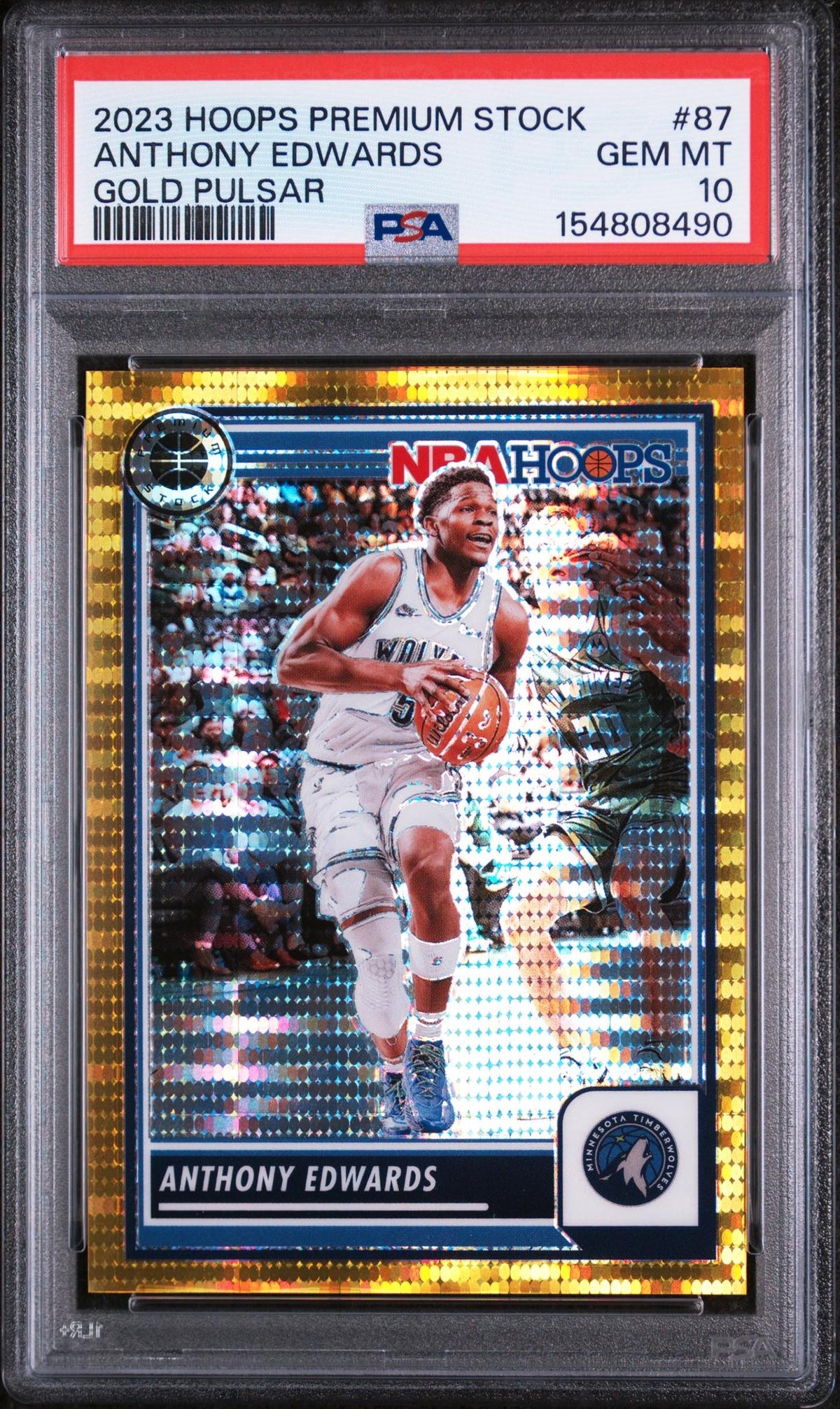 2023 Hoops Premium Stock Gold Pulsar Anthony Edwards #87 /10 10/10 PSA 10