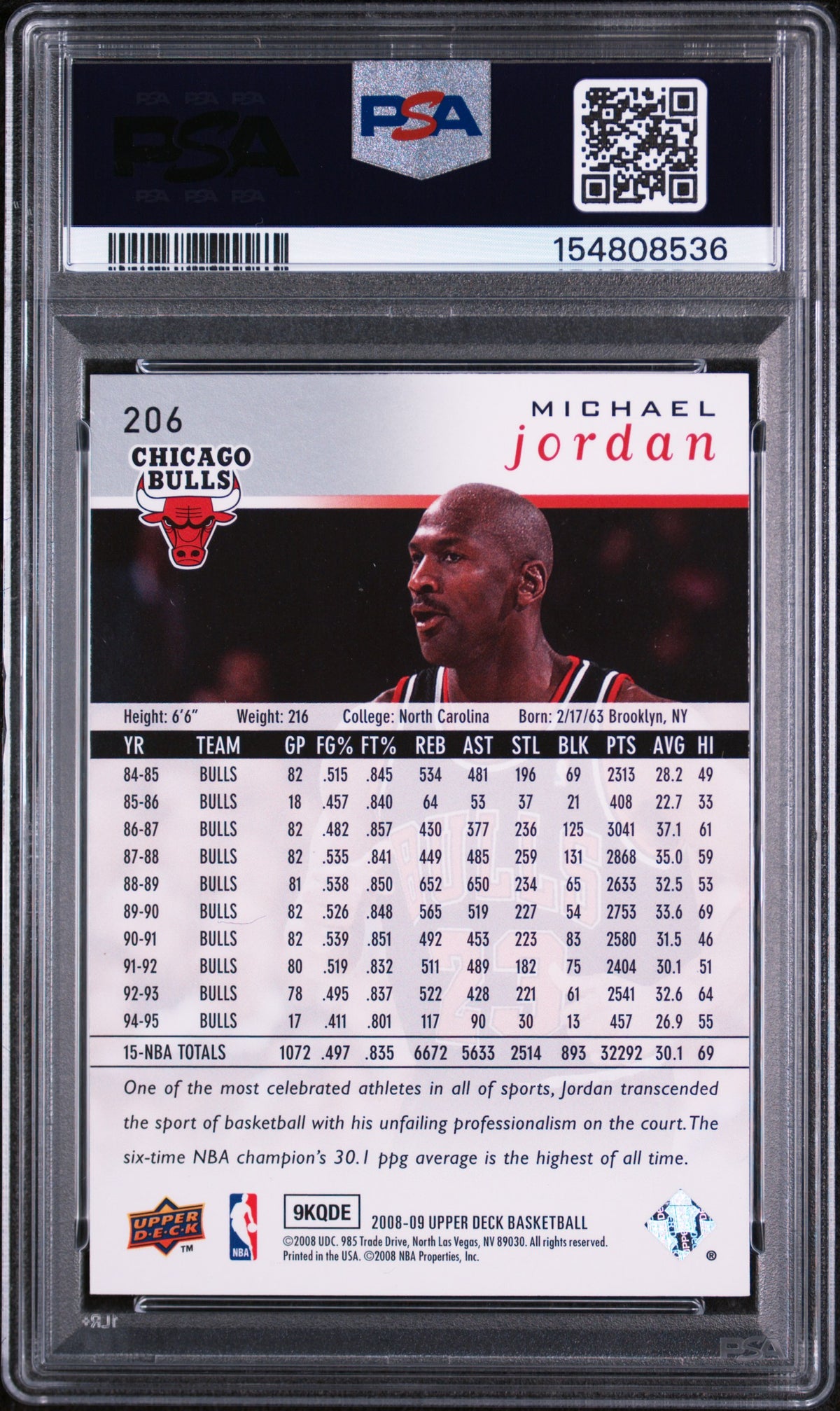 2008 Upper Deck Michael Jordan #206 PSA 8