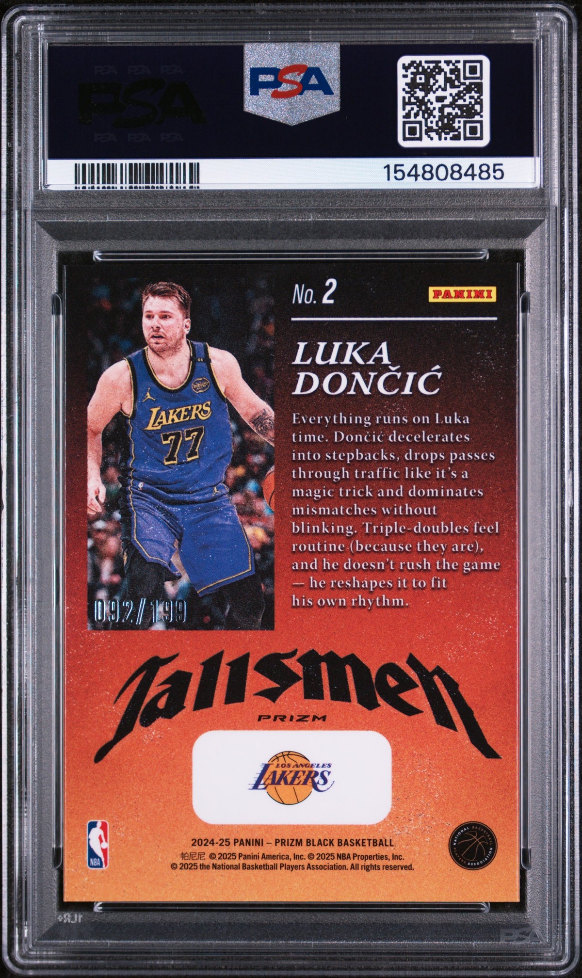 2024 Panini Prizm Black Talismen Prizms Blue Luka Doncic #2 /199 PSA 10