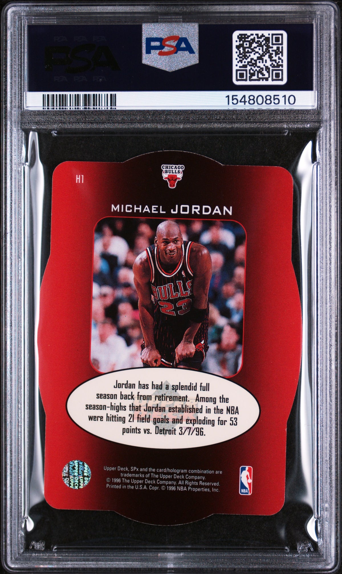 1996 Spx Holoview Heroes Michael Jordan #H1 PSA 8