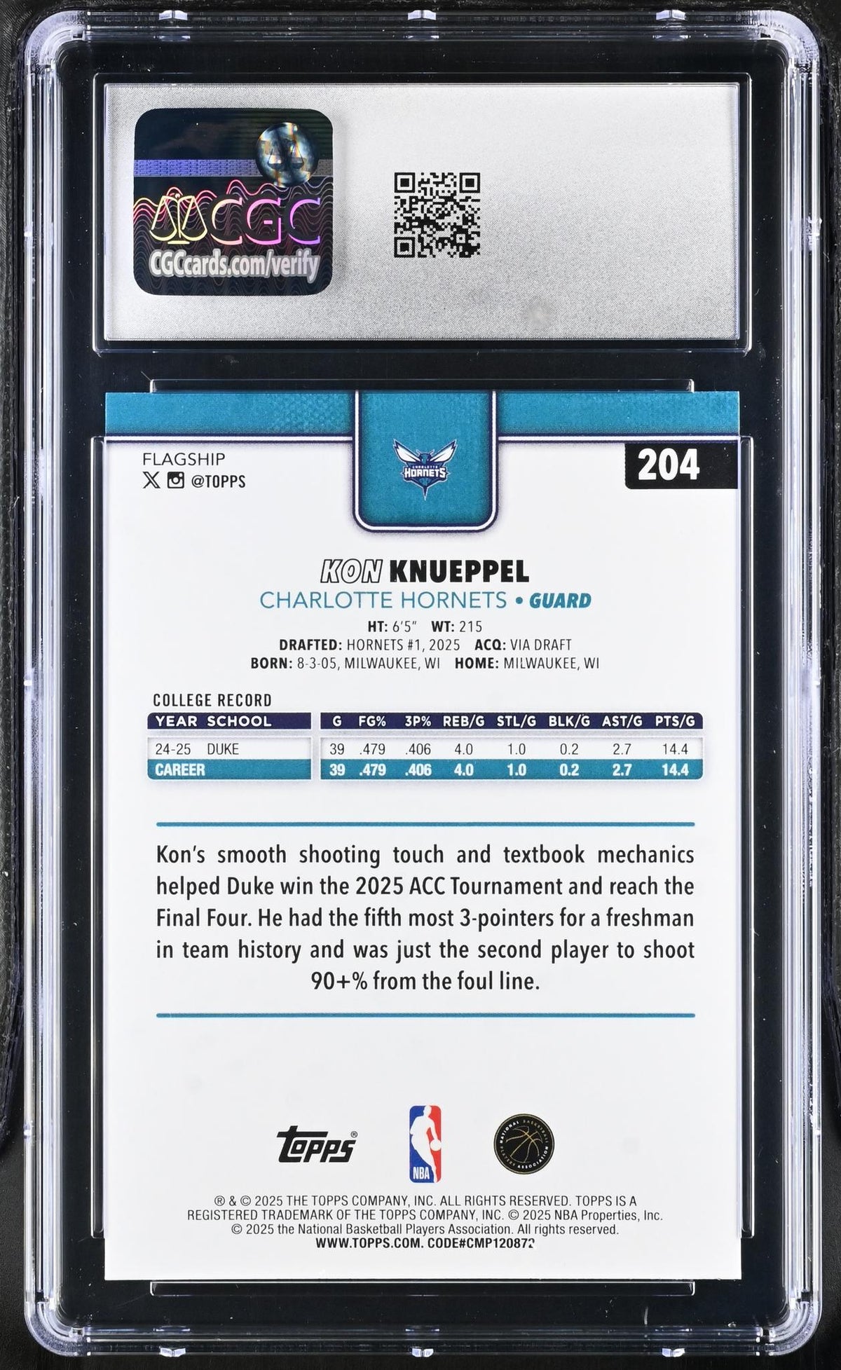 2025 Topps #204 Kon Knueppel CGC 10