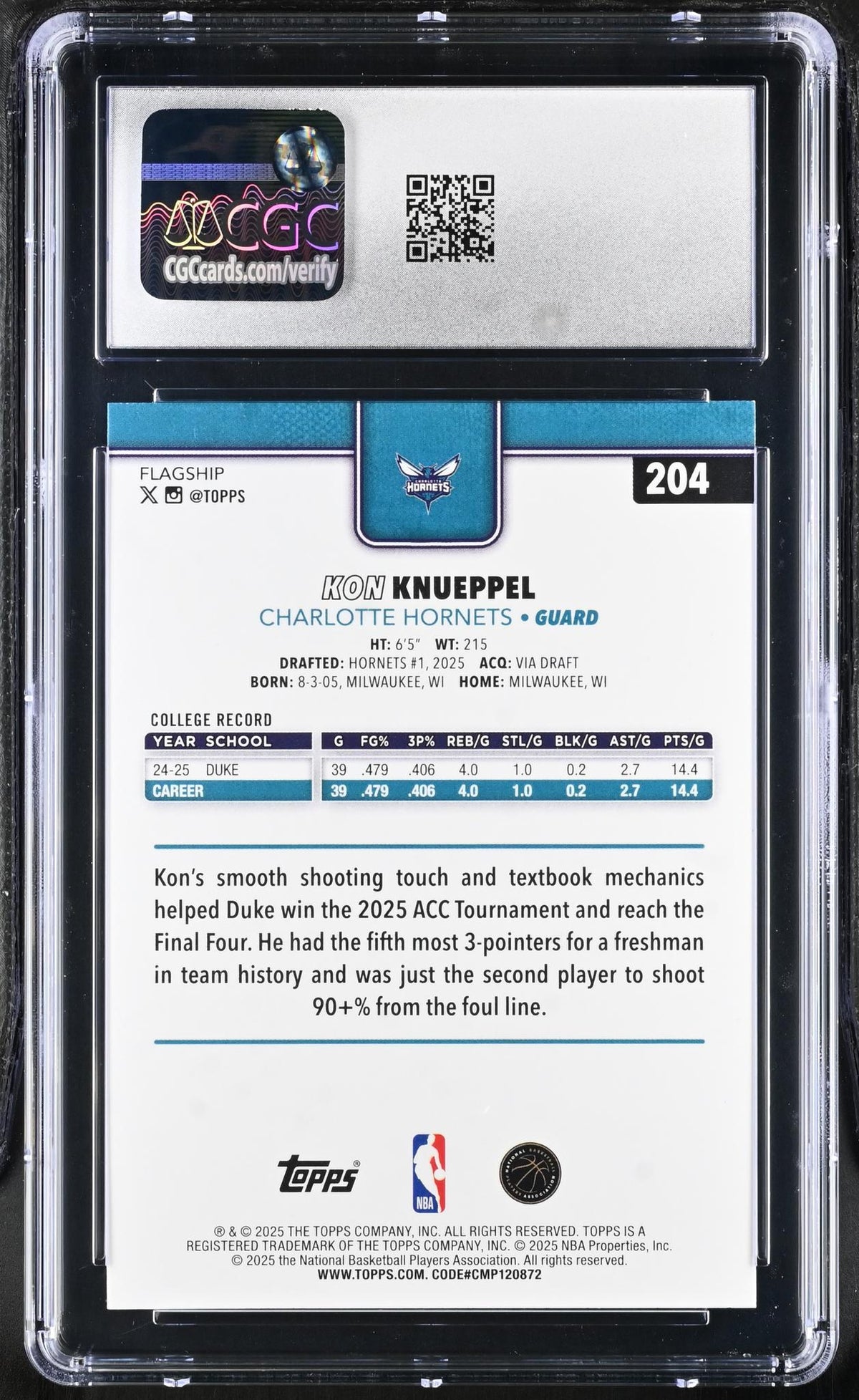 2025 Topps #204 Kon Knueppel CGC 9.5