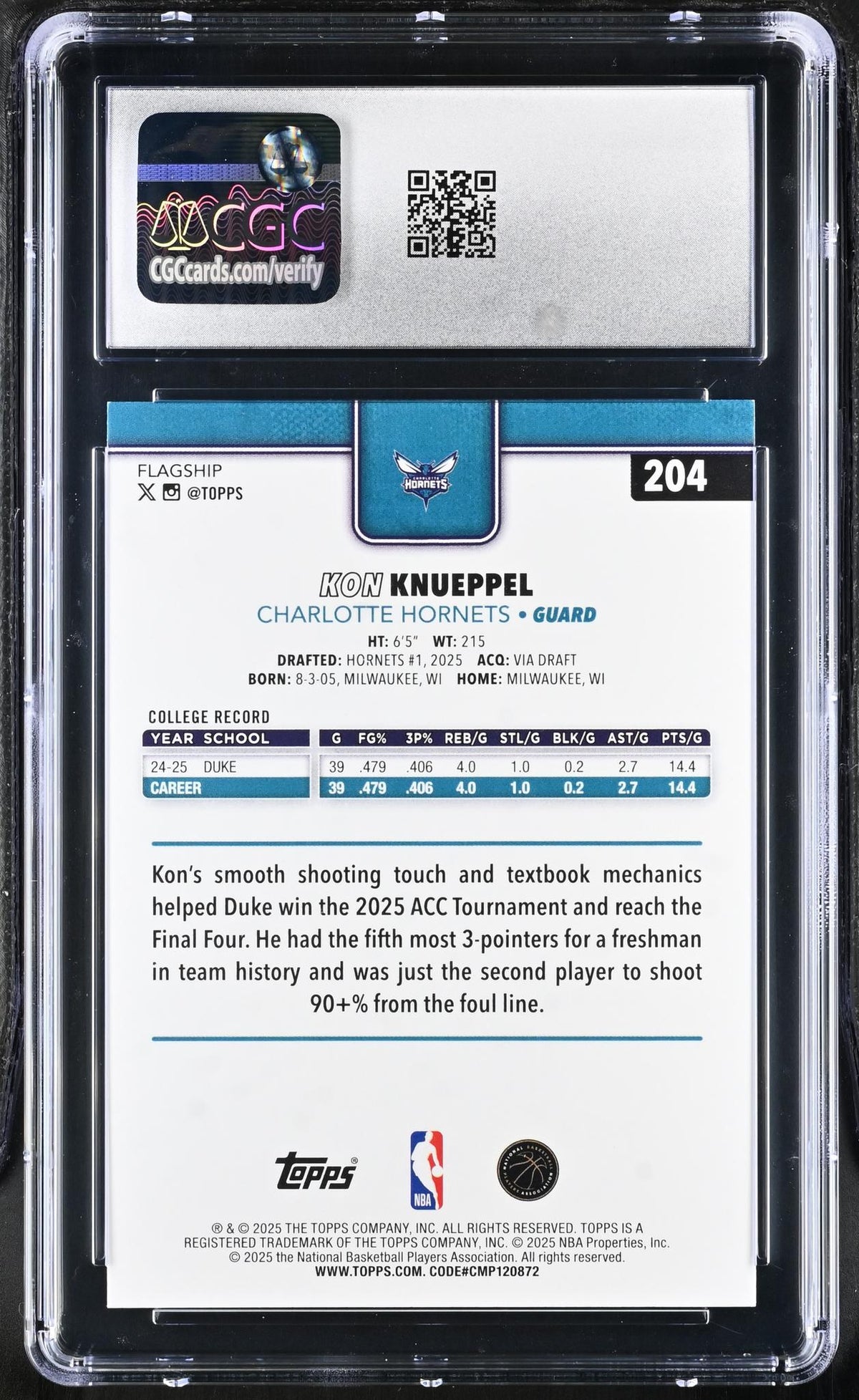 2025 Topps #204 Kon Knueppel Flagship CGC 9
