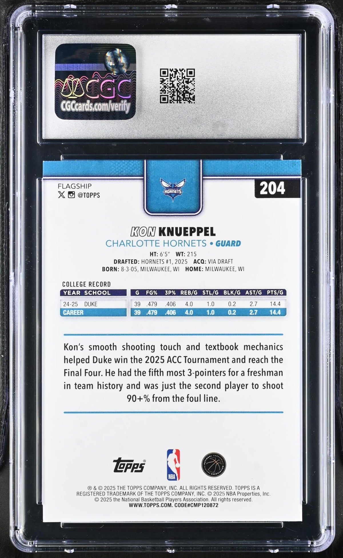 2025 Topps #204 Kon Knueppel Flagship CGC 9