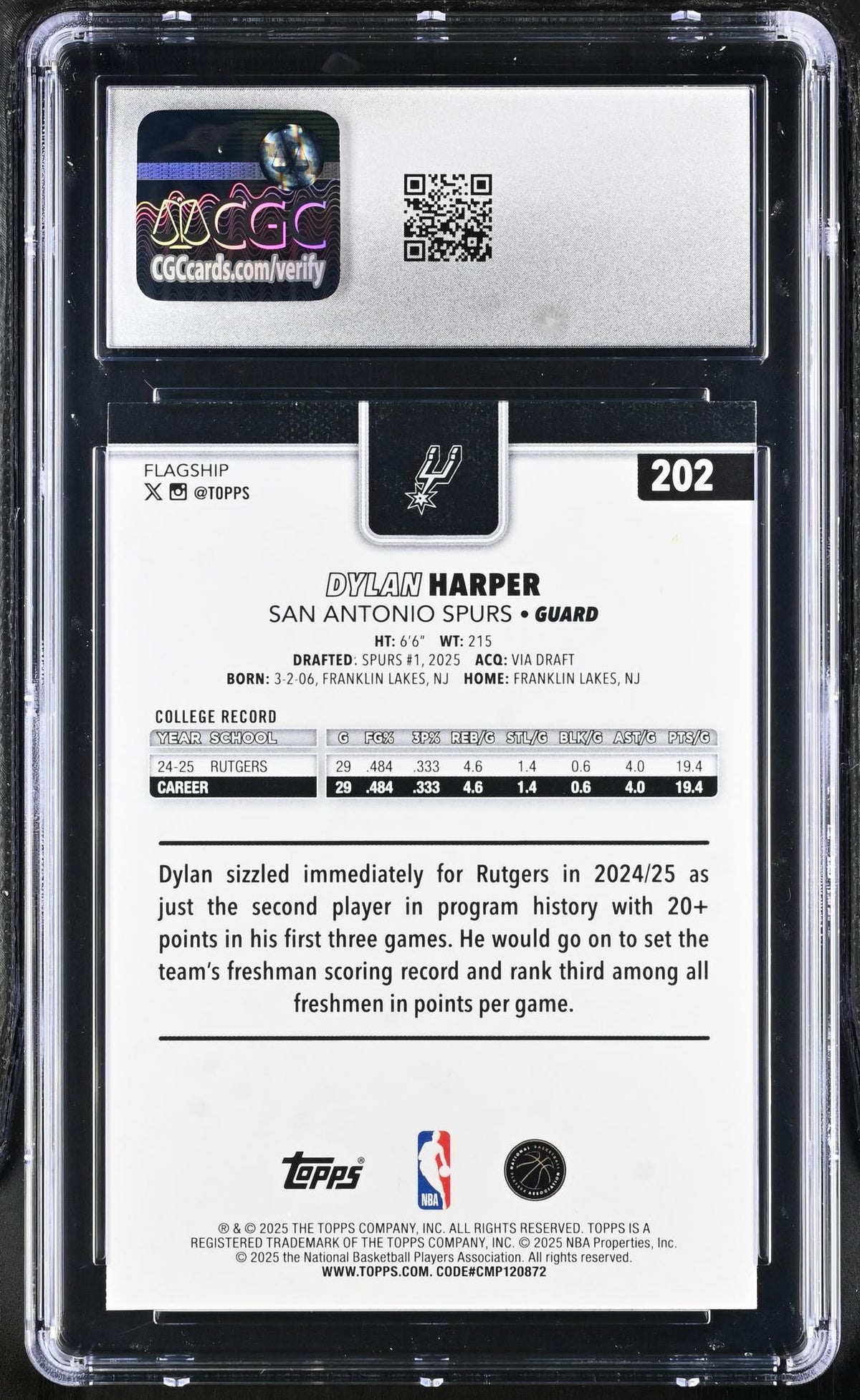 2025 Topps #202 Dylan Harper CGC 9