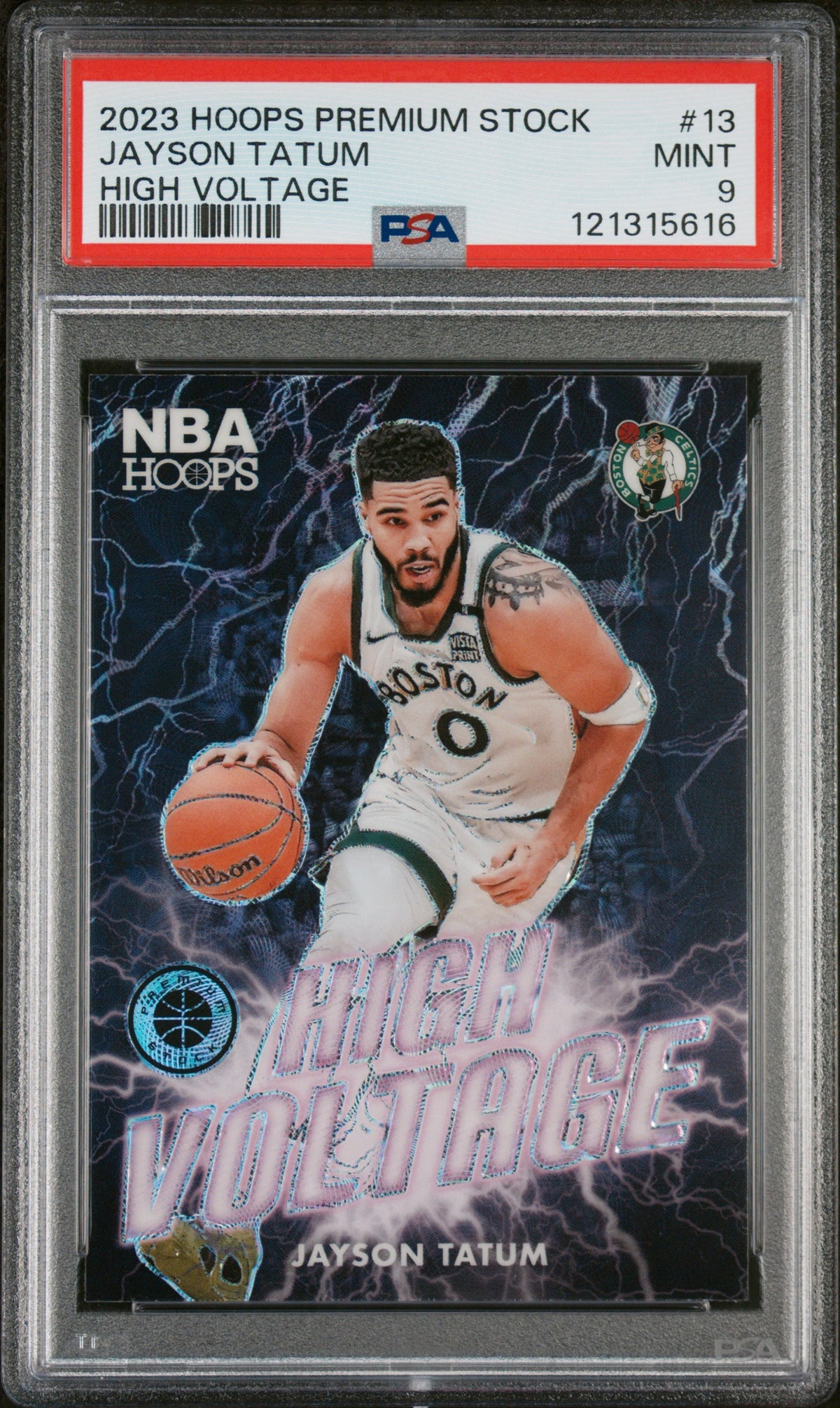 2023 Panini Hoops Premium Stock High Voltage Jayson Tatum #13 PSA 9