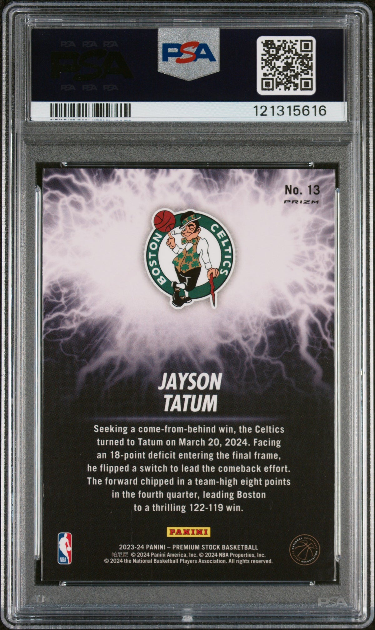 2023 Panini Hoops Premium Stock High Voltage Jayson Tatum #13 PSA 9