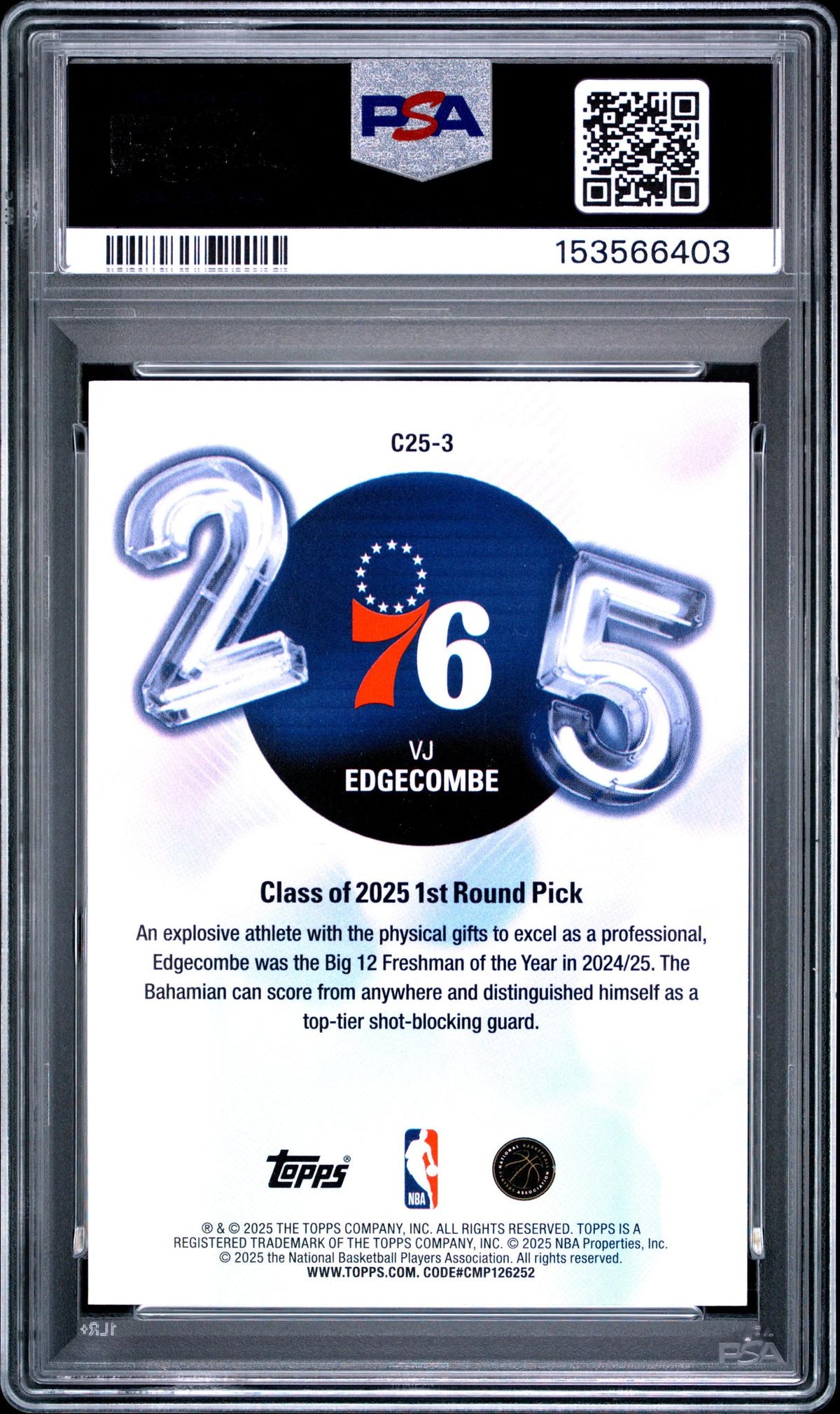 2025 Topps Class of '25 Vj Edgecombe #C25-3 PSA 9