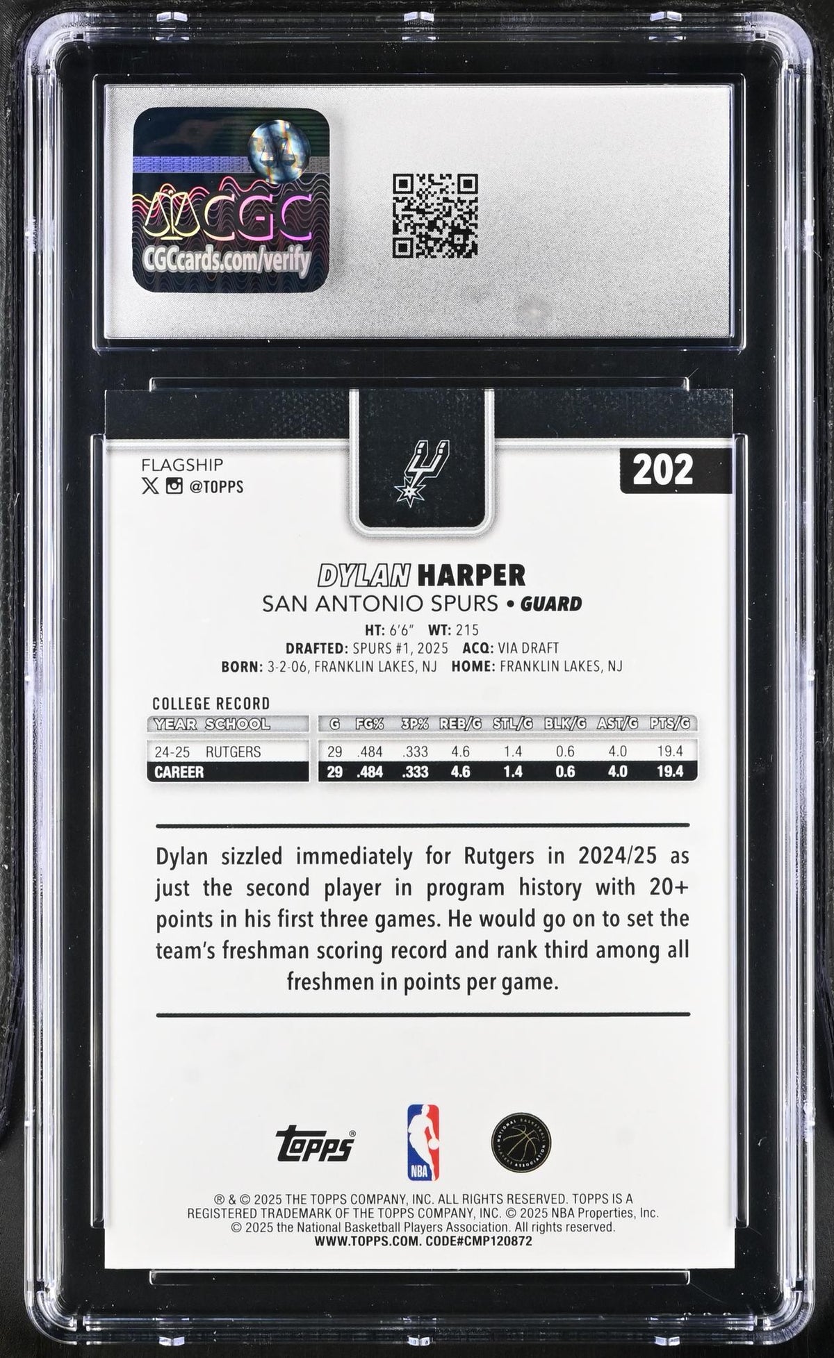 2025 Topps #202 Dylan Harper Diamante Foil CGC 9