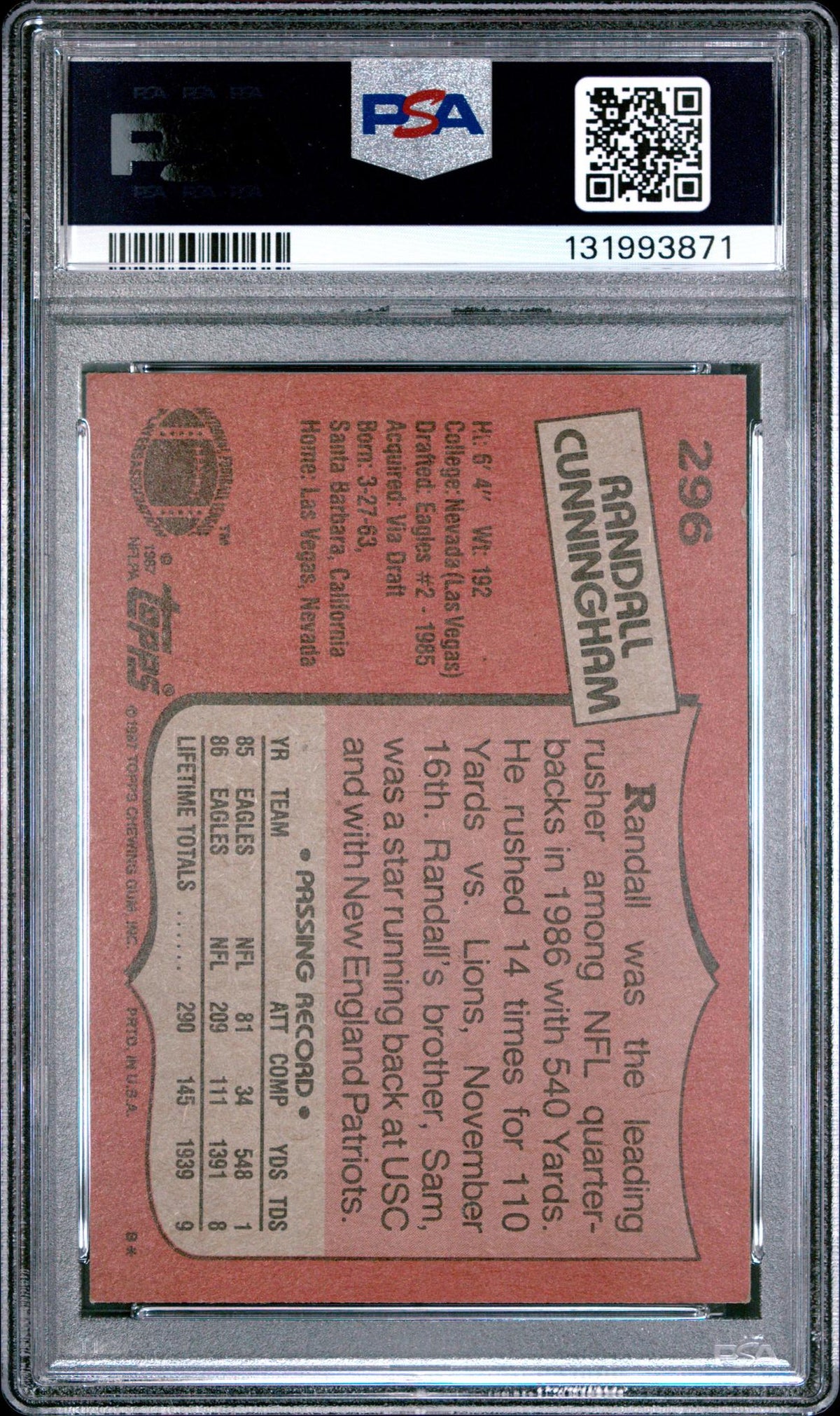 1987 Topps Randall Cunningham #296 PSA 6