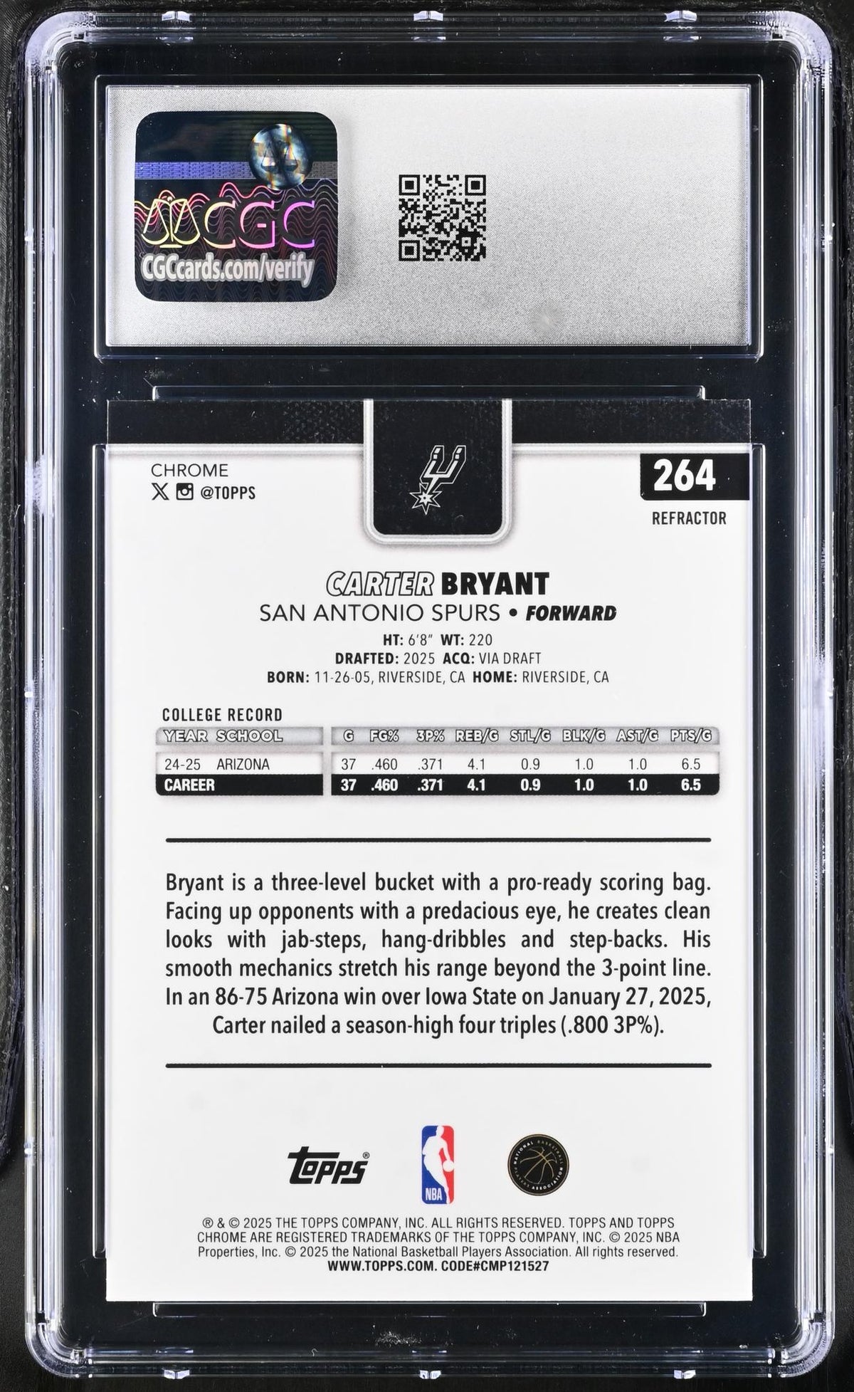2025 Topps Chrome #264 Carter Bryant Refractor CGC 9