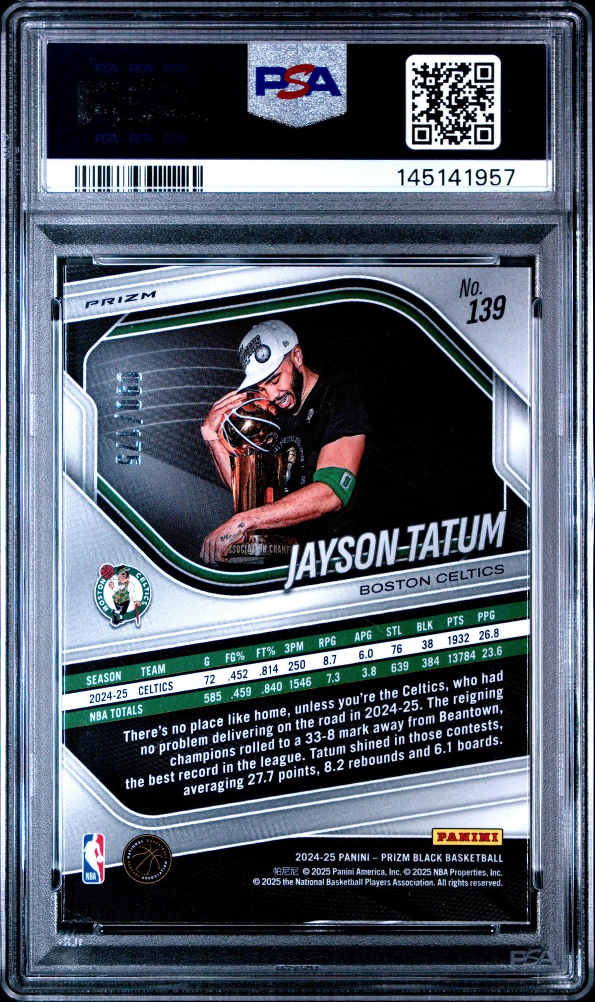 2024 Prizm Black Prizms White Jayson Tatum #139 /175 PSA 9