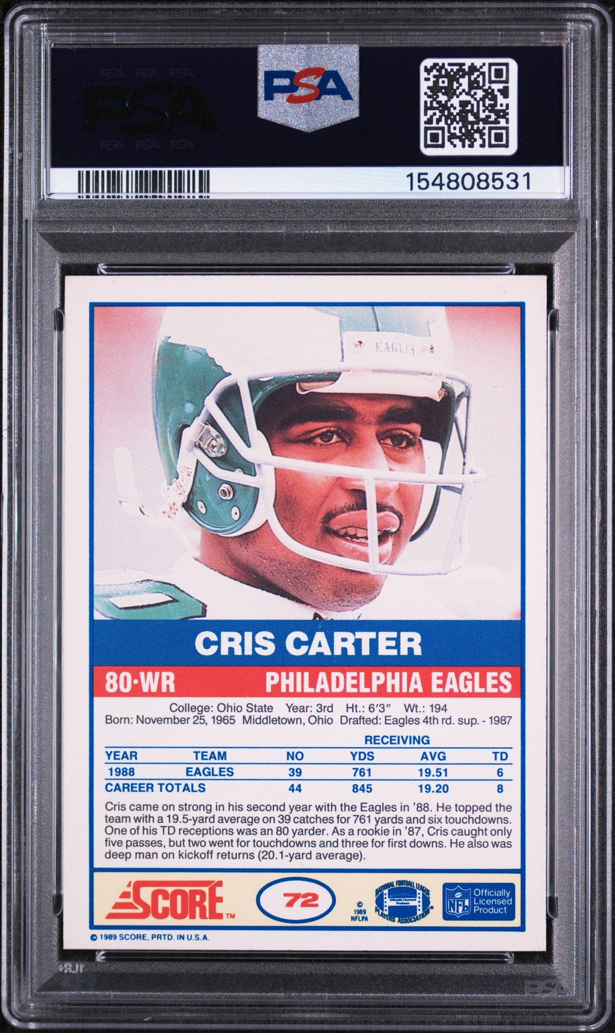 1989 Score Cris Carter #72 PSA 6