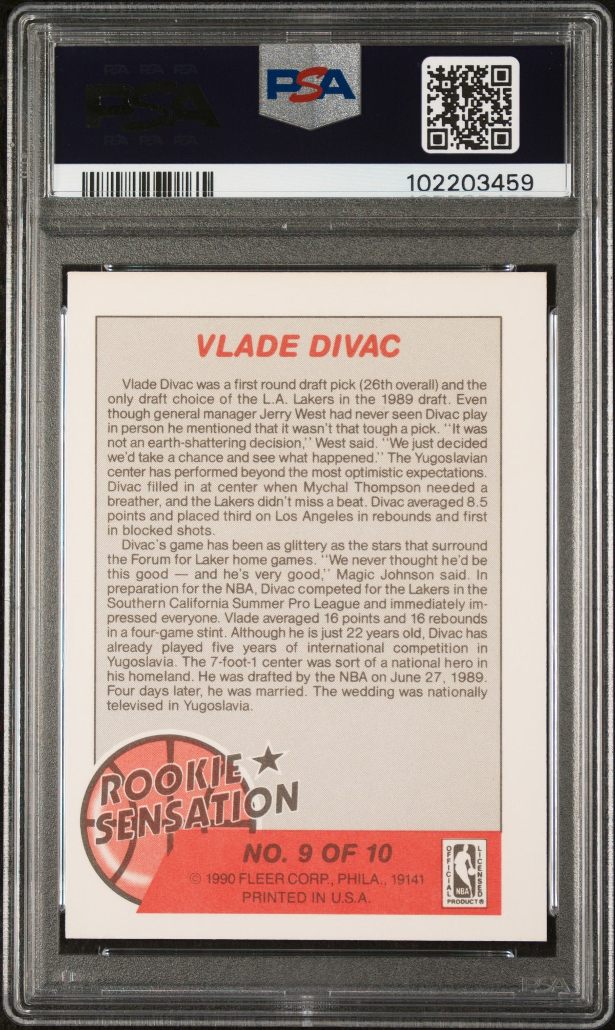 1990 Fleer Rookie Sensations Vlade Divac #9 PSA 7