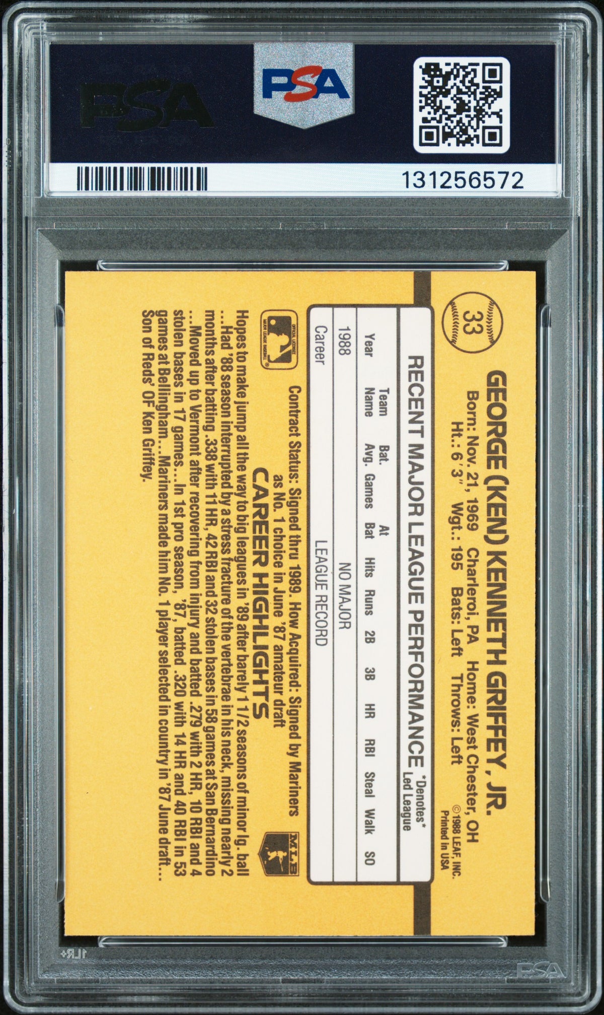 1989 Donruss Rated Rookie Ken Griffey Jr. #33 PSA 7