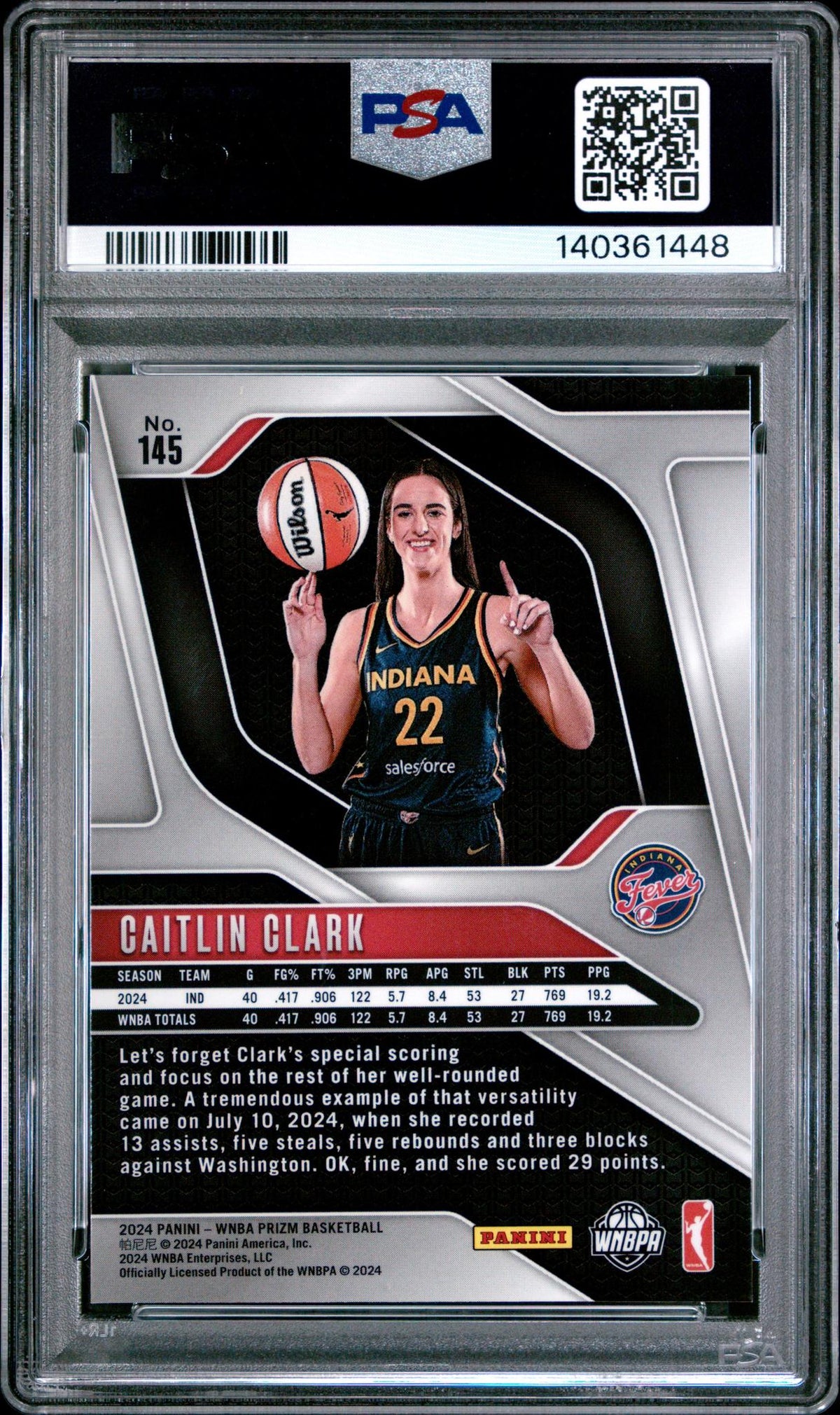 2024 Panini Prizm WNBA Caitlin Clark #145 PSA 7