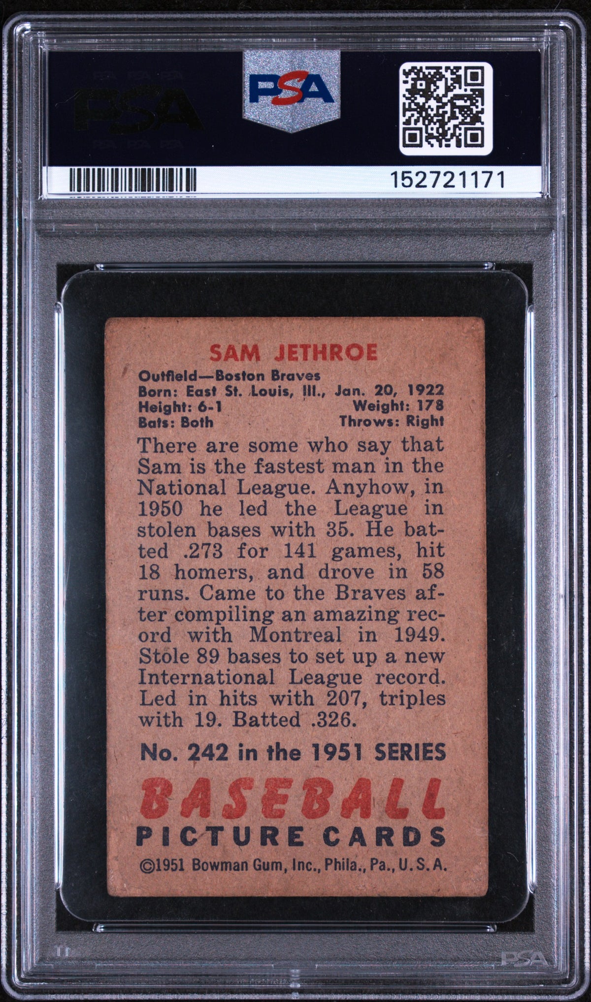 1951 Bowman Sam Jethroe #242 PSA 2