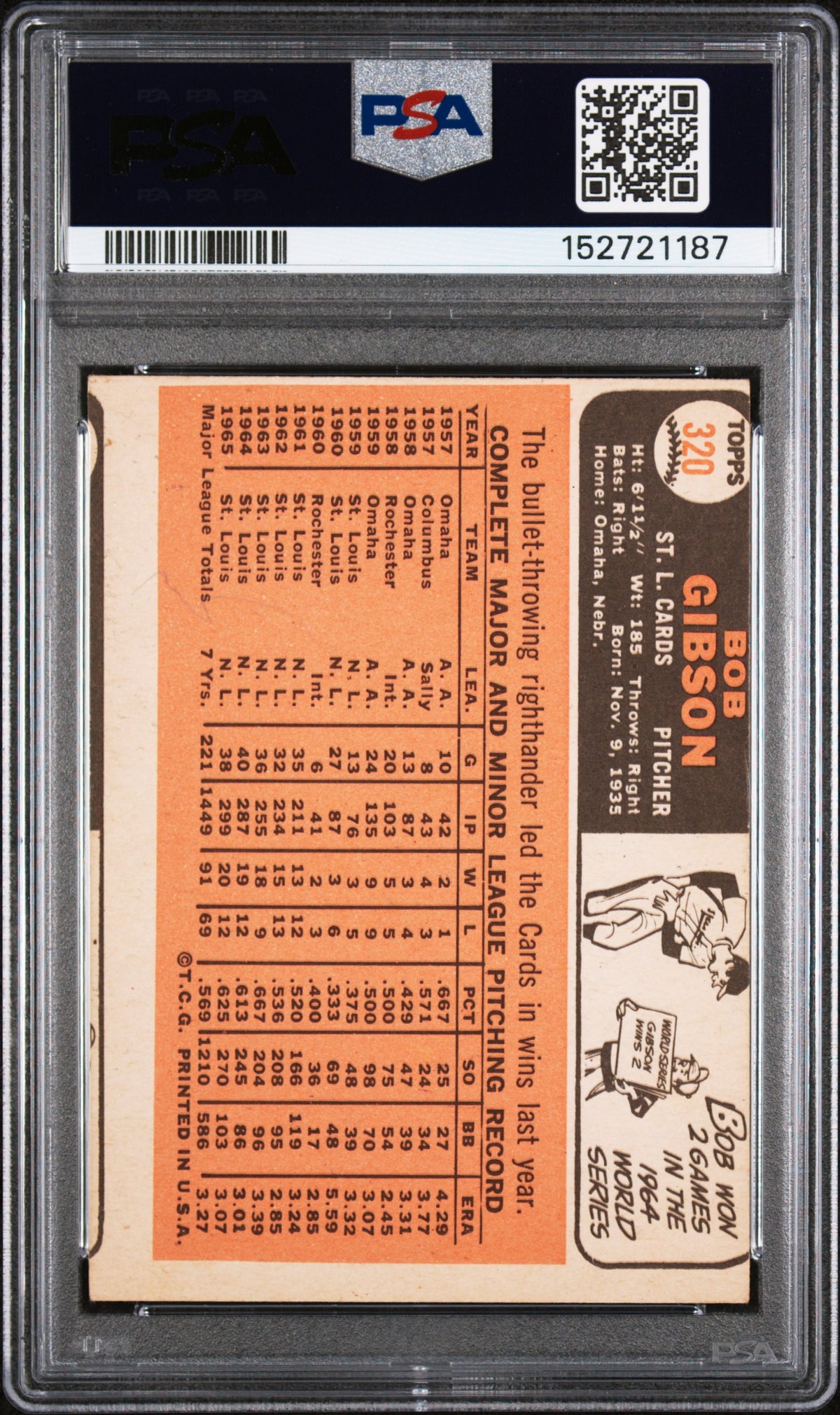 1966 Topps Bob Gibson #320 PSA 4