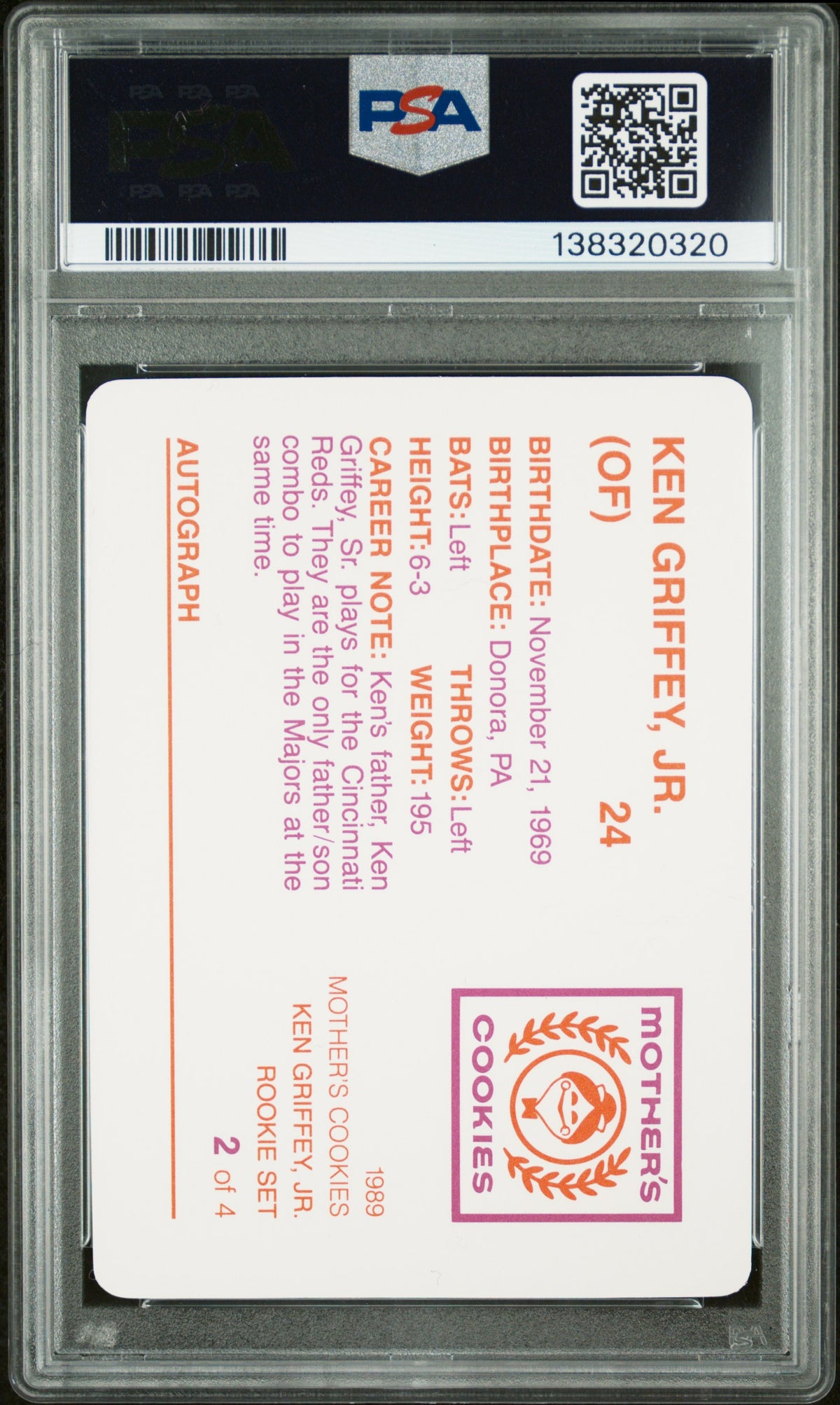 1989 Mother's Cookies Baseball In Hand Ken Griffey Jr. #2 PSA 6