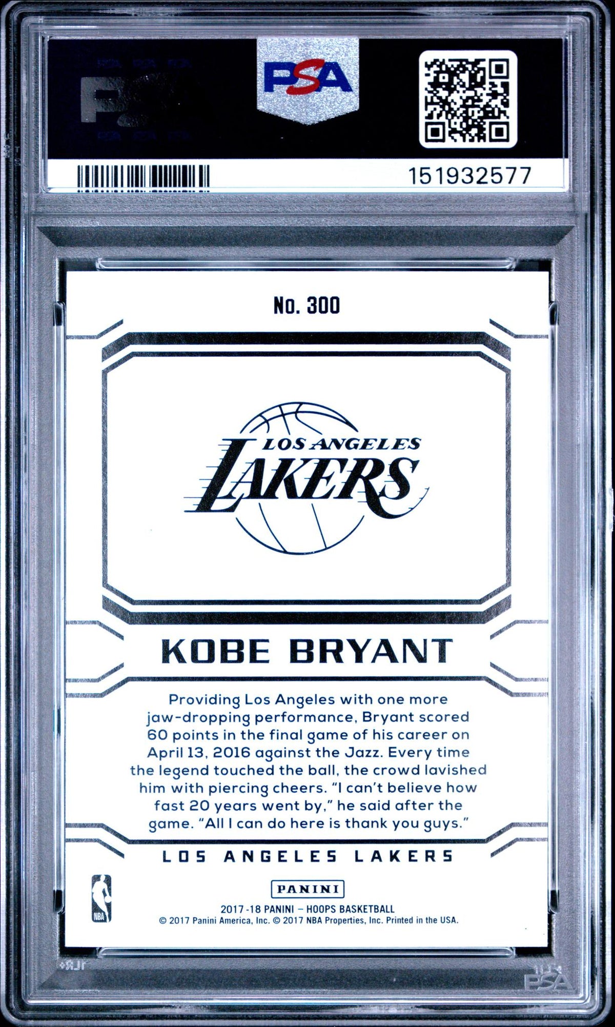 2017 Panini Hoops Kobe Bryant #300 PSA 6