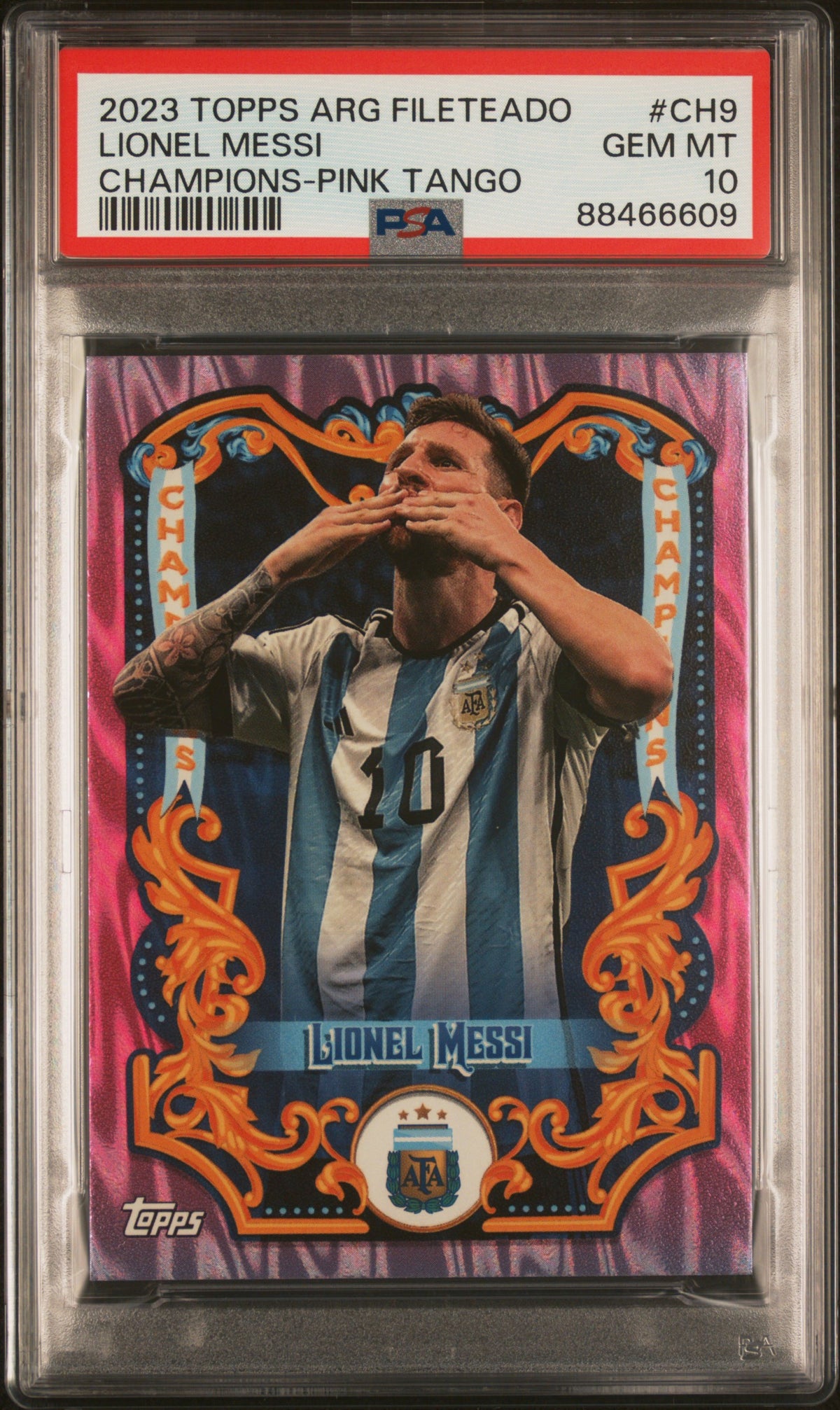 2023 Topps Argentina Filetaedo Champions Pink Lionel Messi #CH9 /50 PSA 10