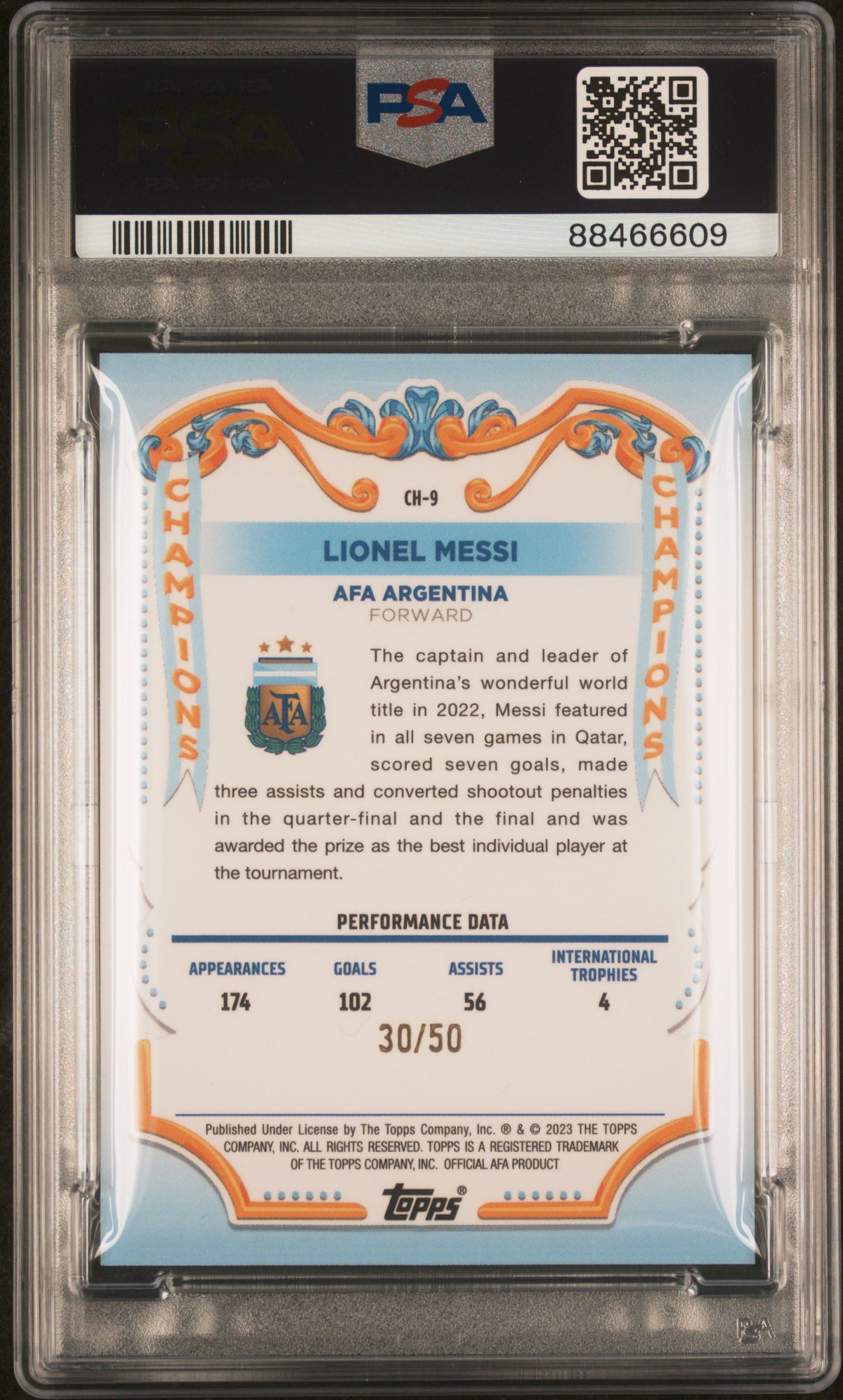 2023 Topps Argentina Filetaedo Champions Pink Lionel Messi #CH9 /50 PSA 10