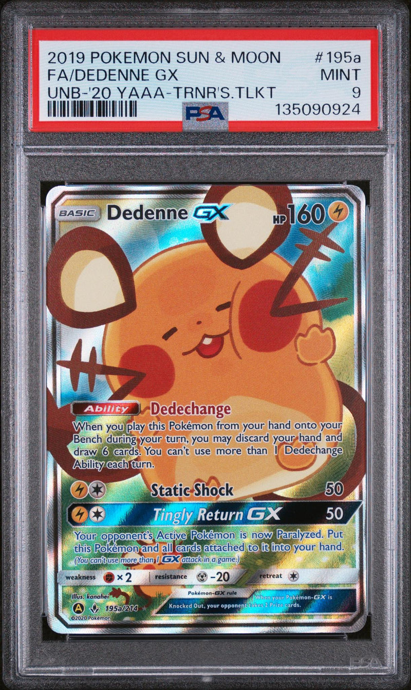 2019 Pokemon Sun and Moon Unbroken Bonds Promo Yellow A Alternate Art Trainer's Toolkit Dedenne Gx #195a PSA 9