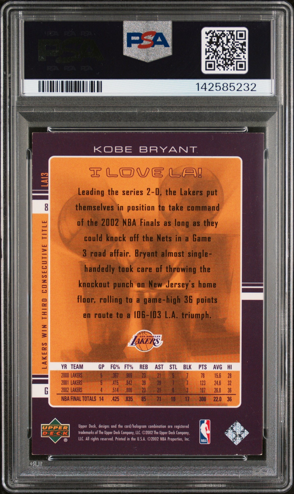 2002 Upper Deck I Love L.A. Kobe Bryant #LA13 PSA 6