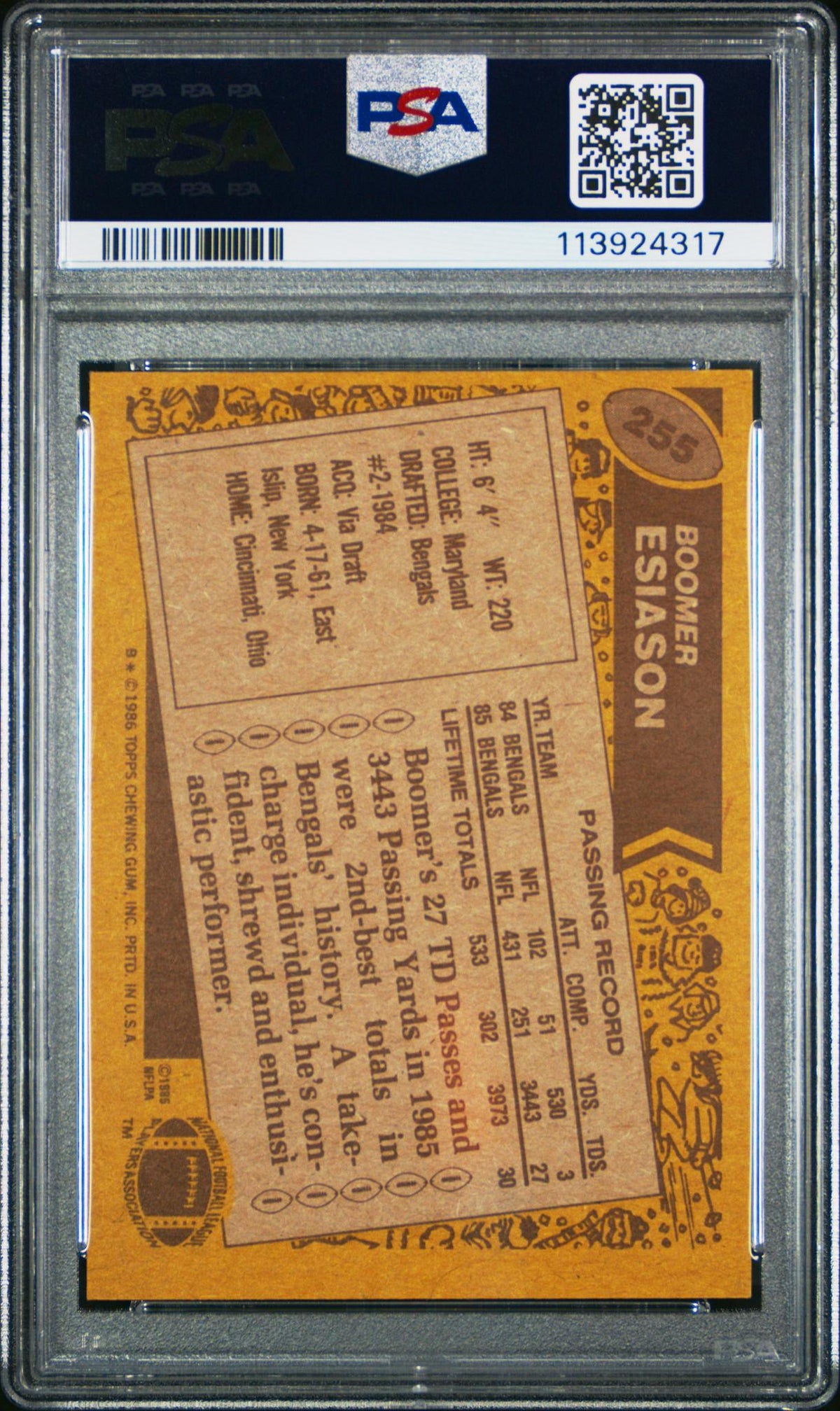 1986 Topps Boomer Esiason #255 PSA 6