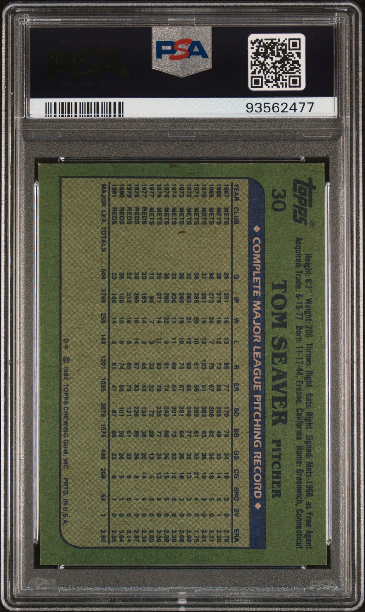 1982 Topps Tom Seaver #30 PSA 7