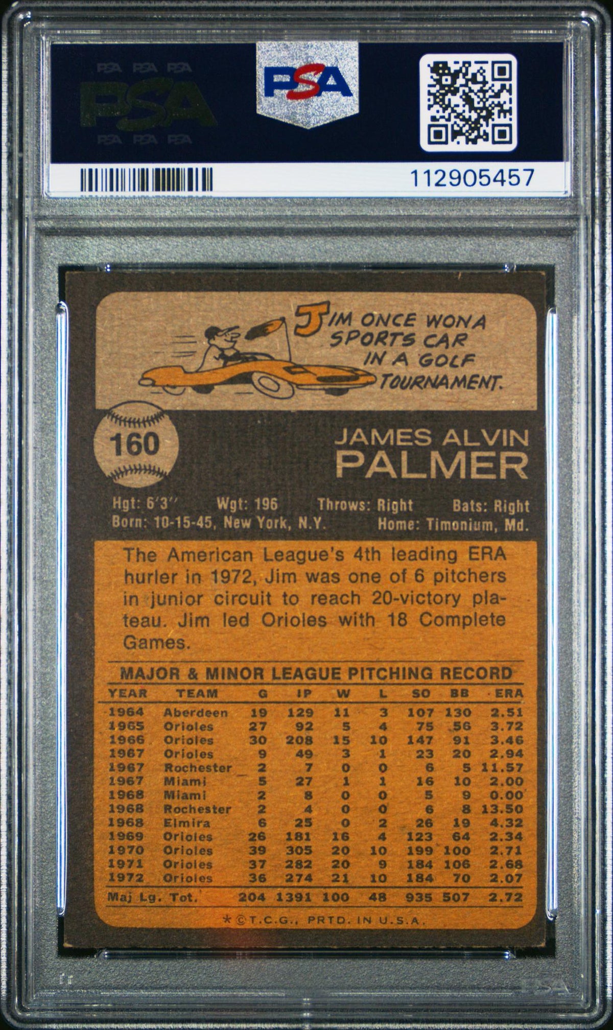 1973 Topps Jim Palmer #160 PSA 5