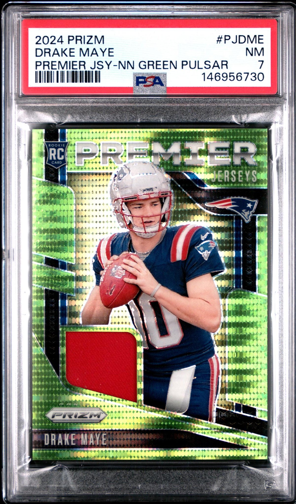 2024 Panini Prizm Neon Green Pulsar Disco Prizm Drake Maye #PJ-DME PSA 7