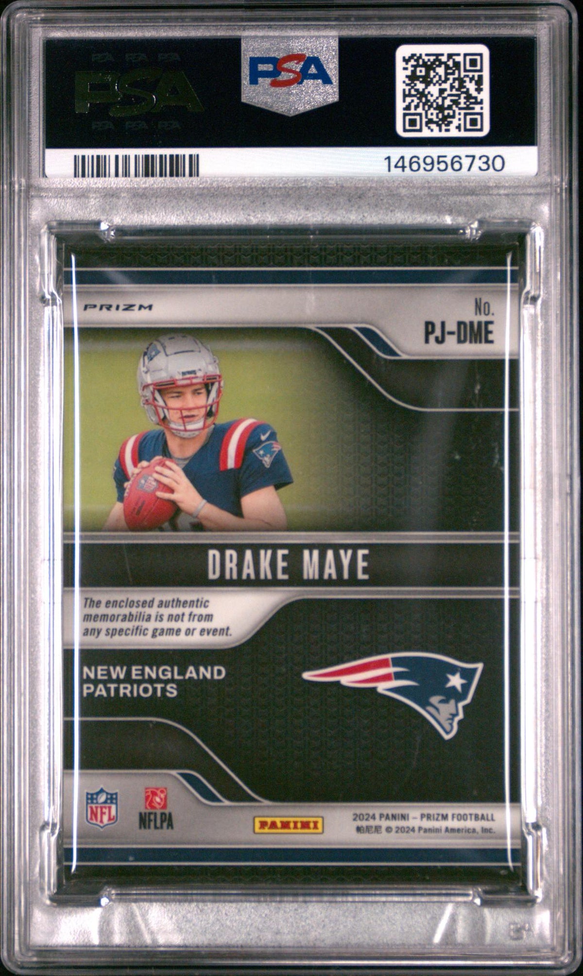 2024 Panini Prizm Neon Green Pulsar Disco Prizm Drake Maye #PJ-DME PSA 7