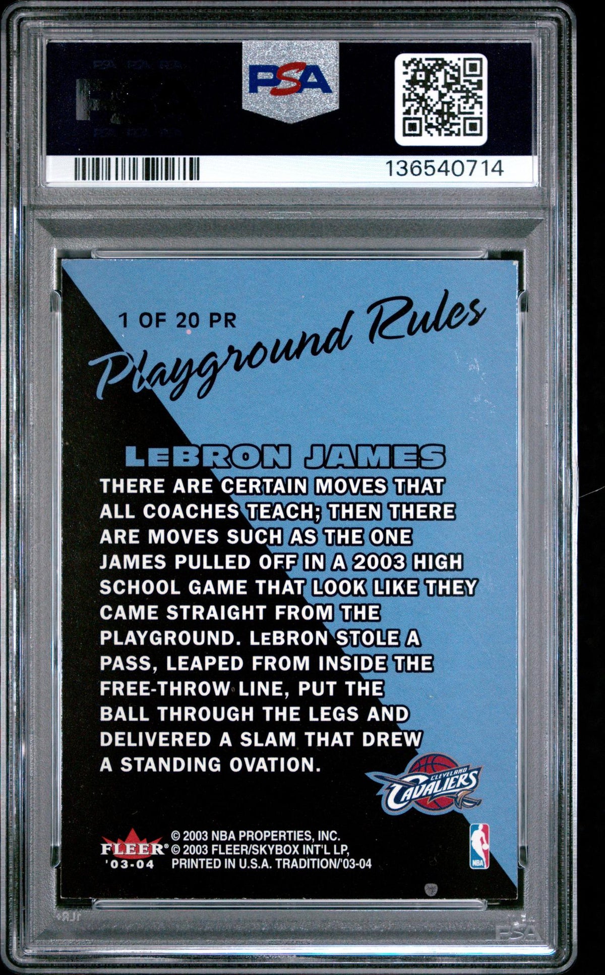 2003 Fleer Tradition Playground Rules LeBron James #1 PSA 5