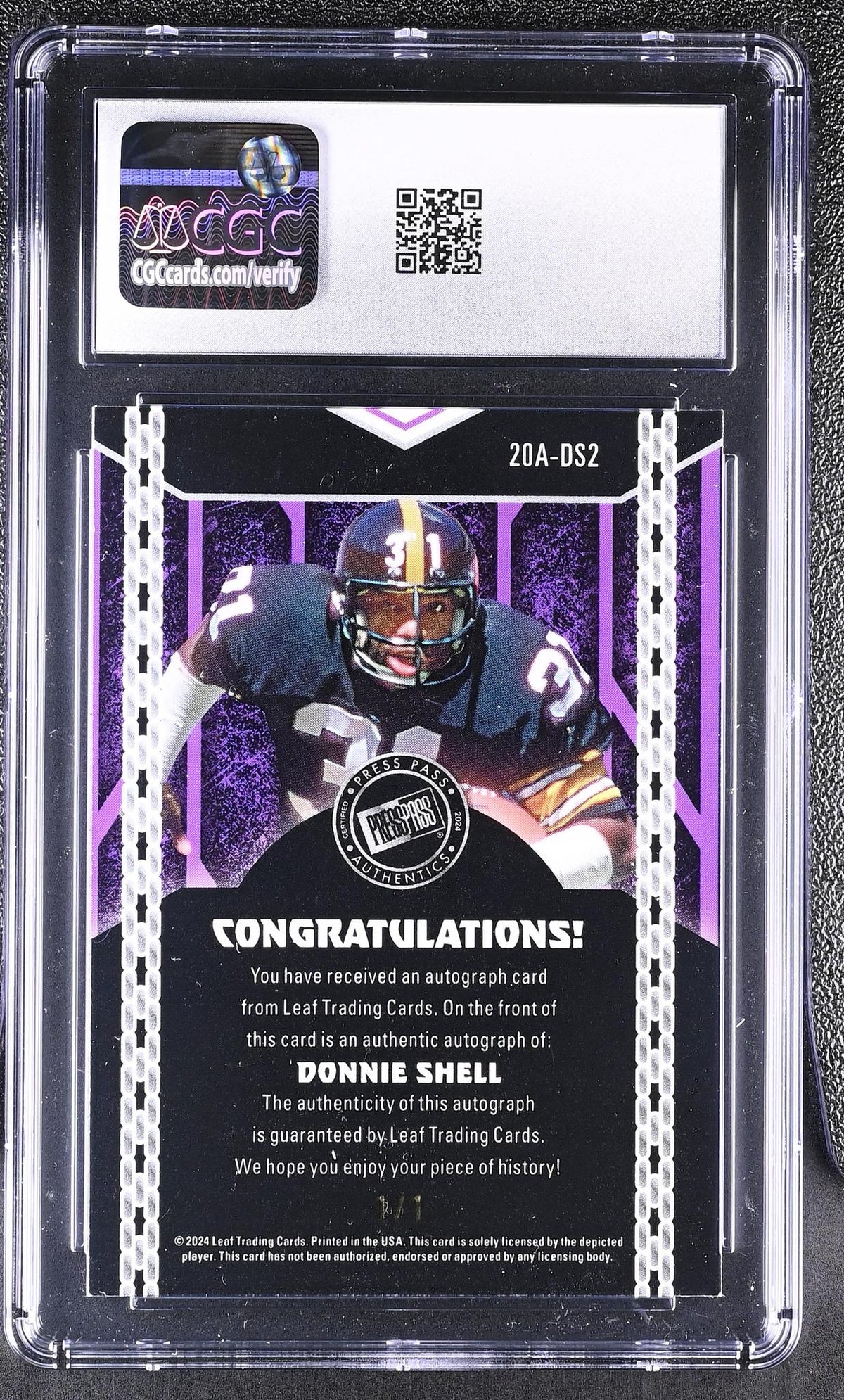 2024 Press Pass Autographs #20A-DS2 Donnie Shell Auto CGC 8.5