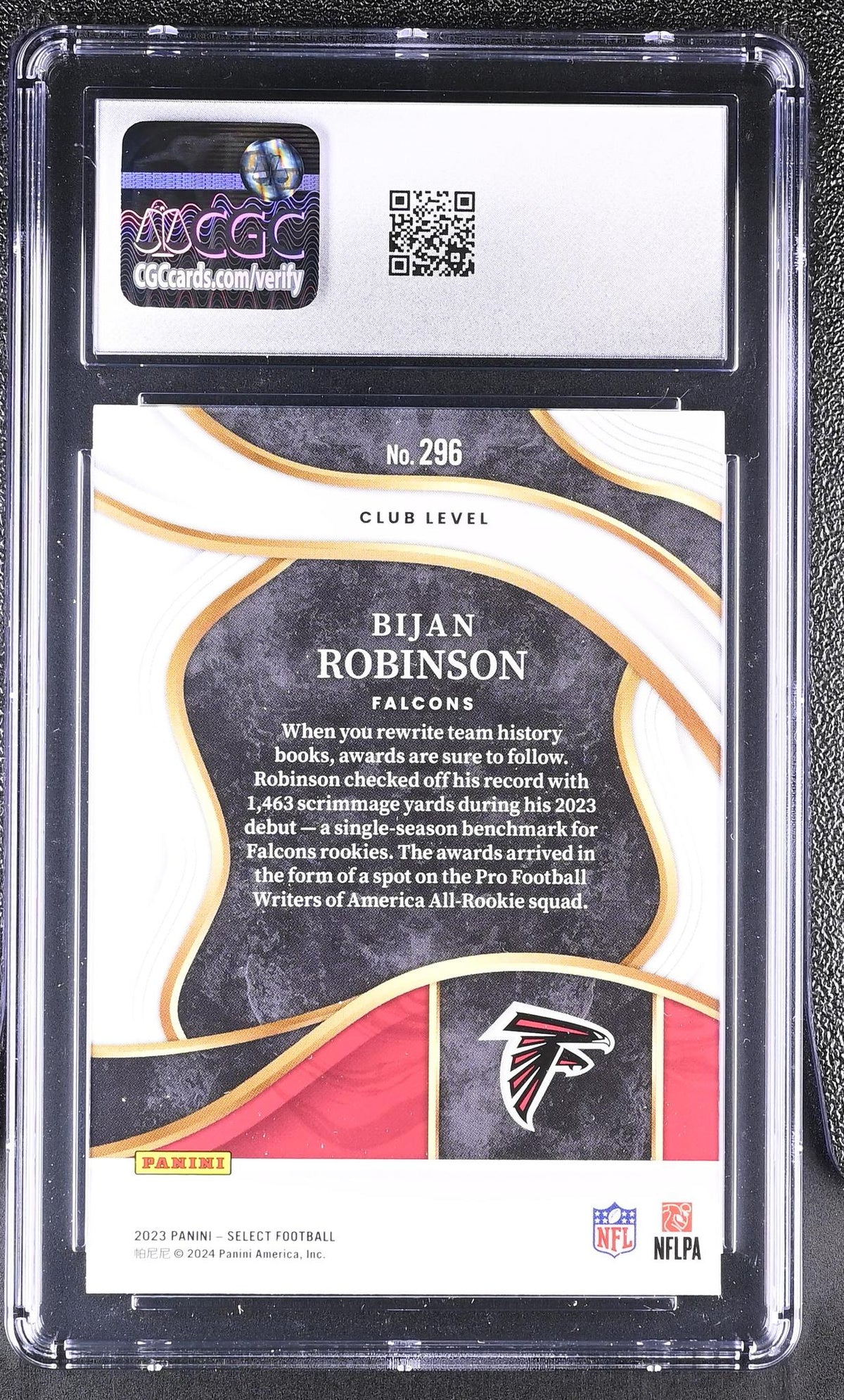 2023 Select #296 Bijan Robinson Club Level CGC 8.5
