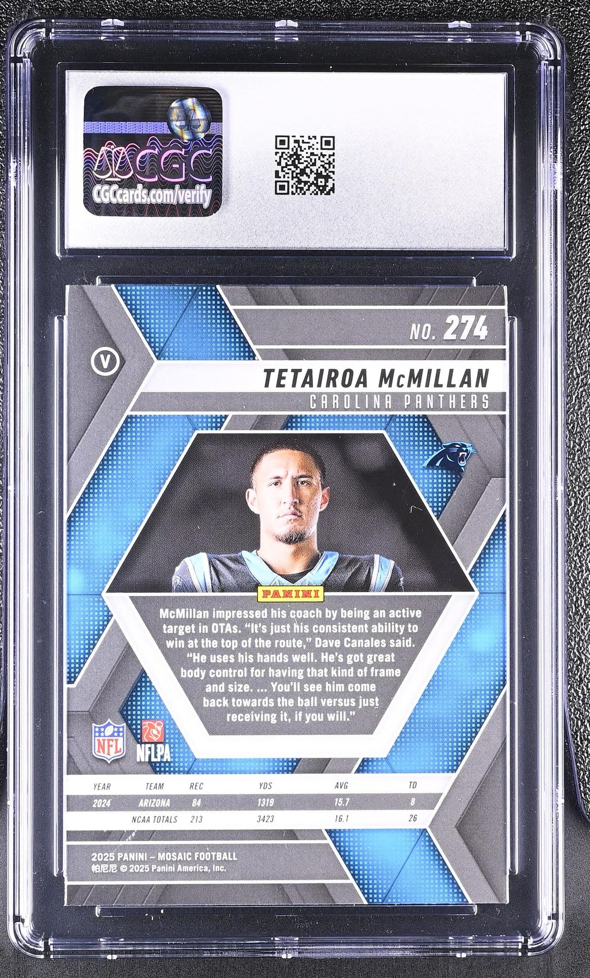 2025 Mosaic #274 Tetairoa McMillan Rookie Variation CGC 10