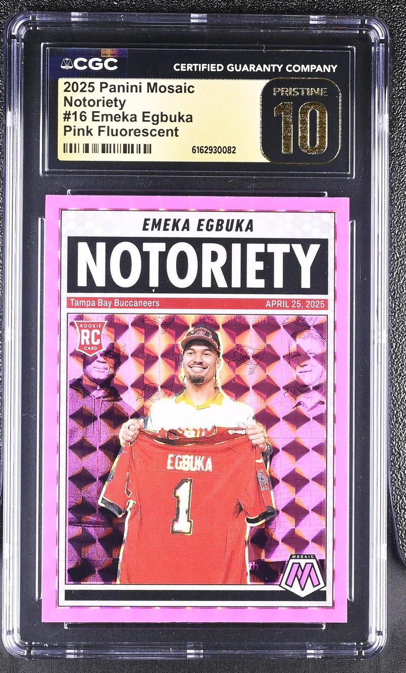 2025 Panini Mosaic Notoriety Emeka Egbuka #16 Pink Fluorescent CGC 10