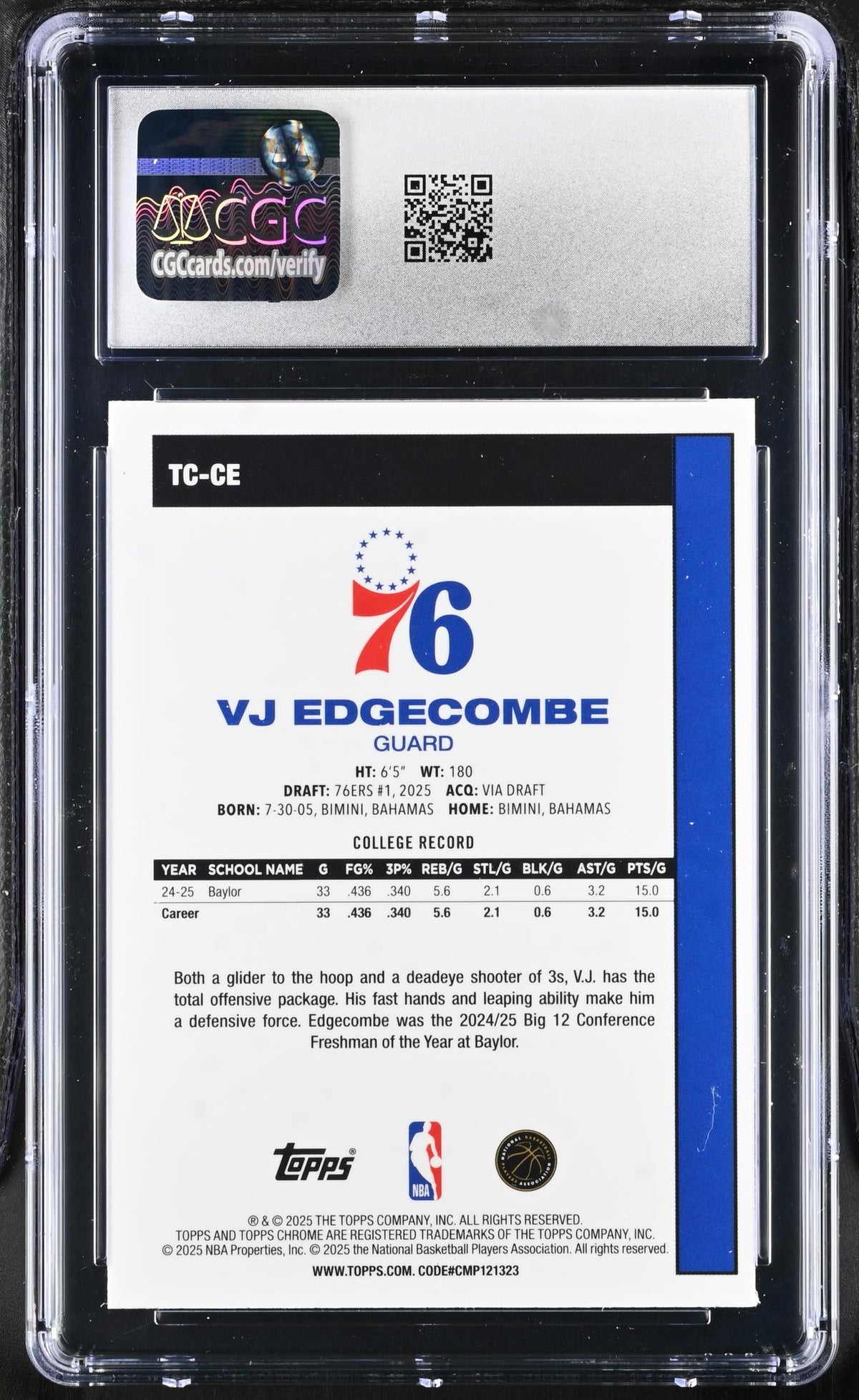 2025 Topps Chrome #TC-CE VJ Edgecombe '80-81 Silver Pack CGC 8