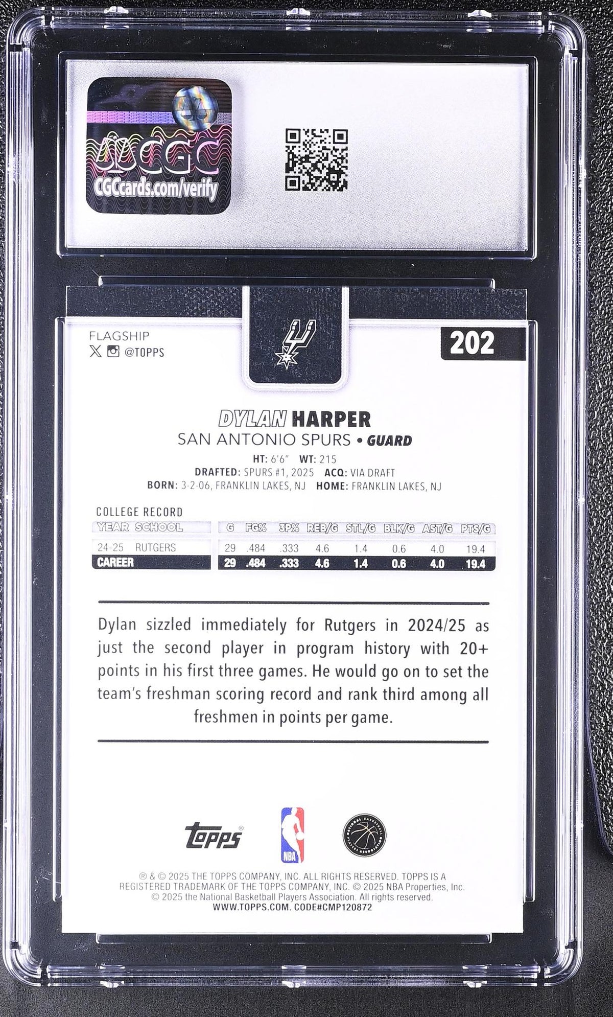 2025 Topps #202 Dylan Harper CGC 9