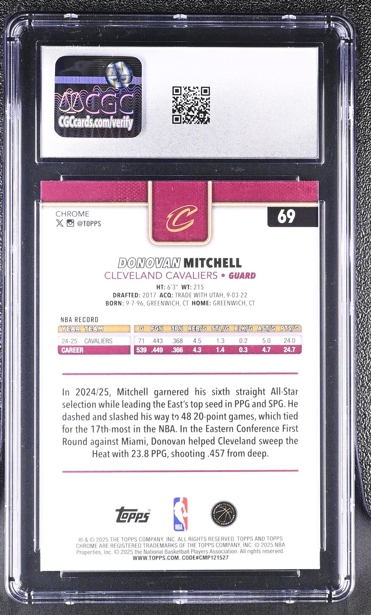 2025 Topps Chrome #69 Donovan Mitchell X-Fractor CGC 9