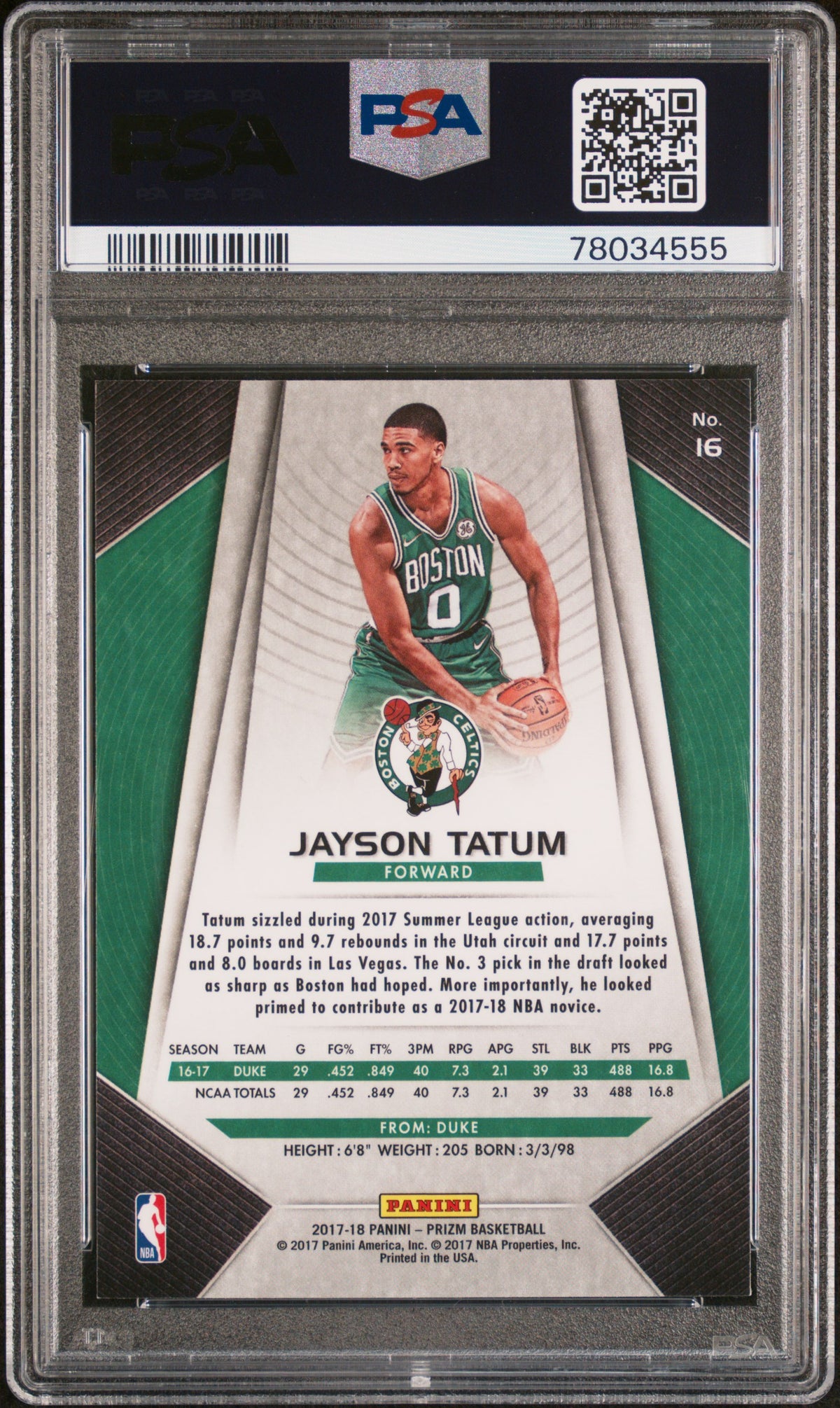 2017 Panini Prizm Jayson Tatum #16 PSA 9