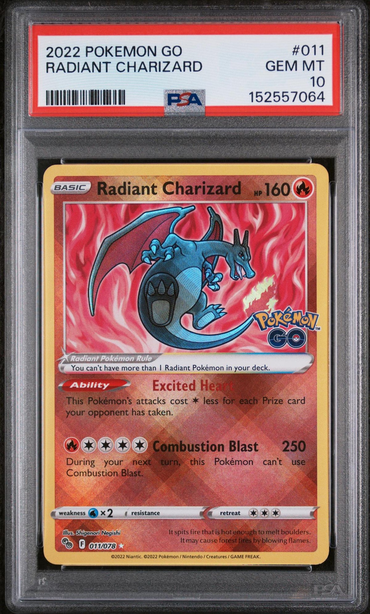 2022 Pokemon Go Radiant Charizard #011 PSA 10