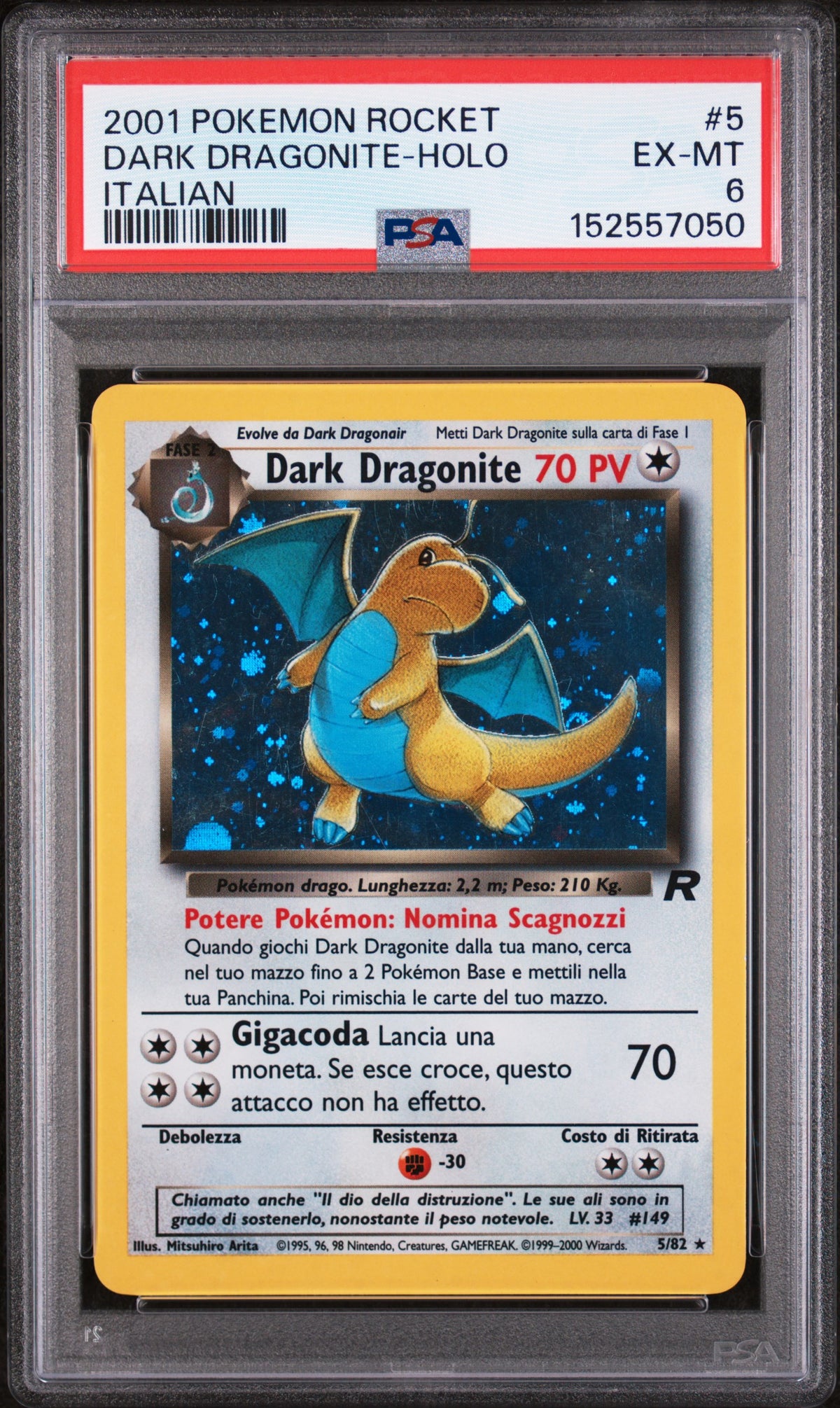 2001 Pokemon Italian Rocket Dark Dragonite-Holo #5 PSA 6