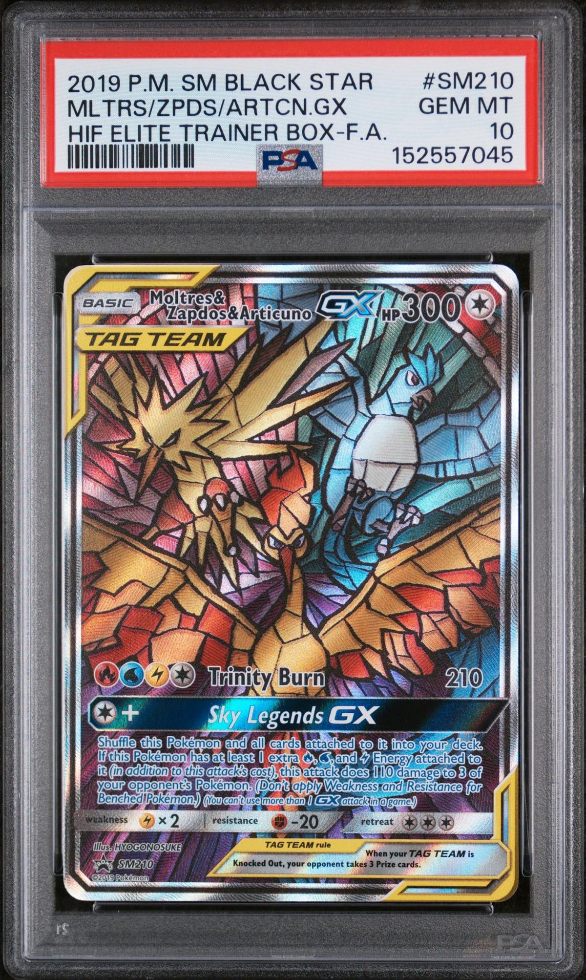 2019 Pokemon Sun and Moon Black Star Promo Hidden Fates Elite Trainer Box Articuno/Moltres/Zapdos Gx #SM210 PSA 10