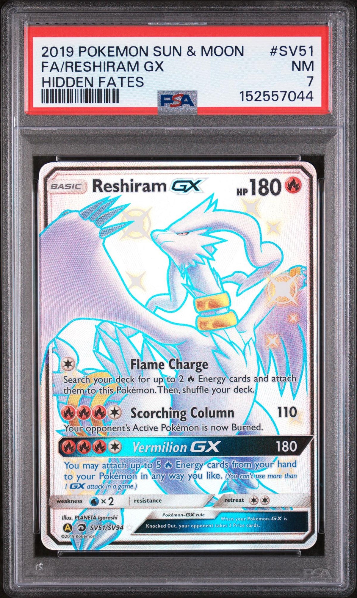2019 Pokemon Sun and Moon Hidden Fates Reshiram Gx #SV51 PSA 7
