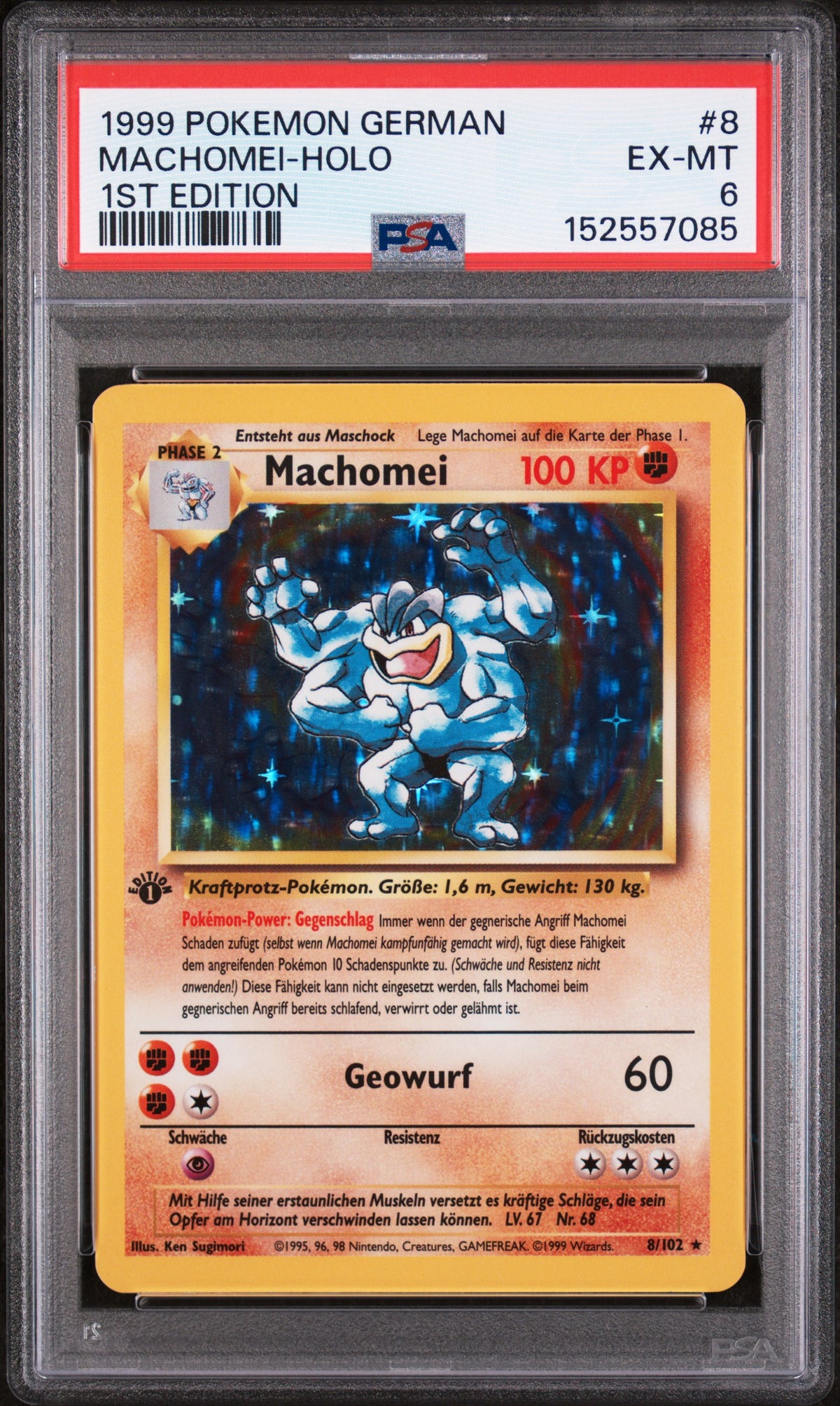 1999 Pokemon Base Set German 1st Edition Holo Machamp #8 PSA 6