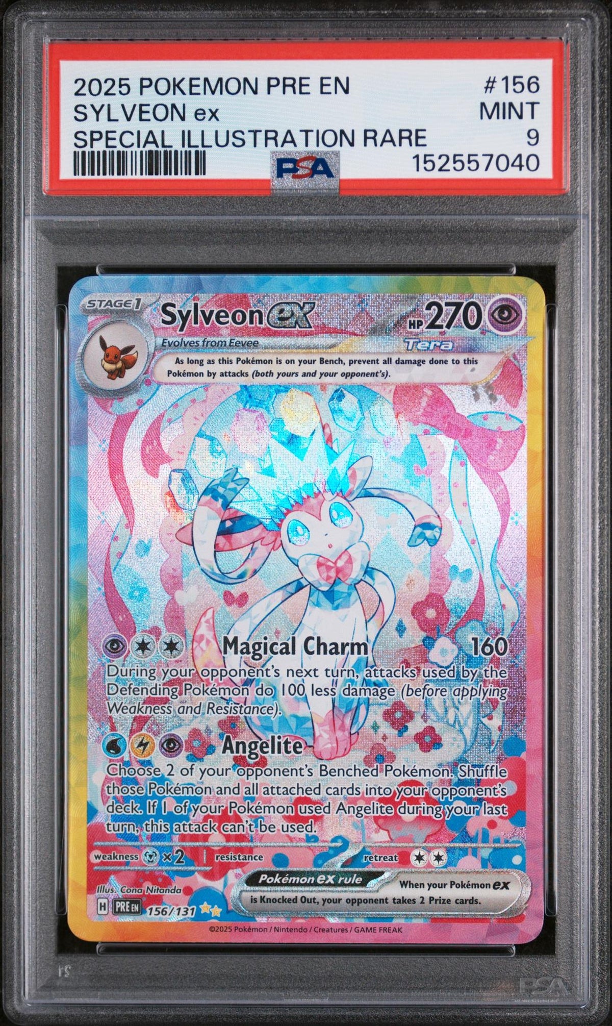 2025 Pokemon Scarlet and Violet Prismatic Evolutions Special Illustration Rare Sylveon Ex #156 PSA 9